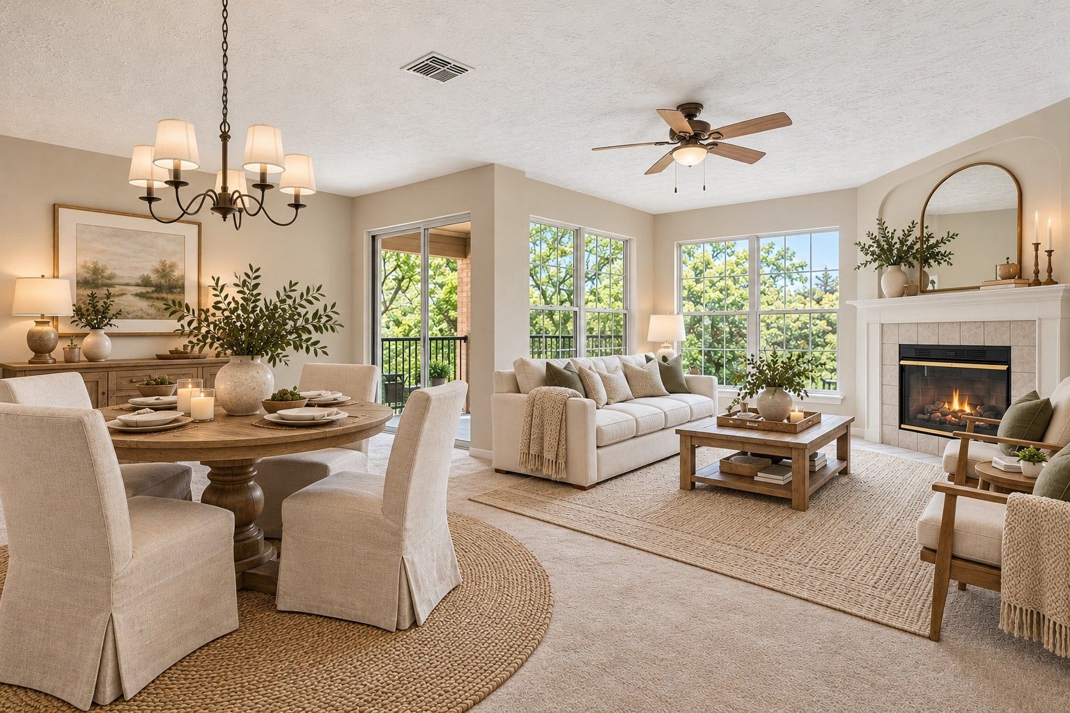 8051 Bay Branch Drive, #423, The Woodlands, TX 77382 Dining and living area-virtually staged