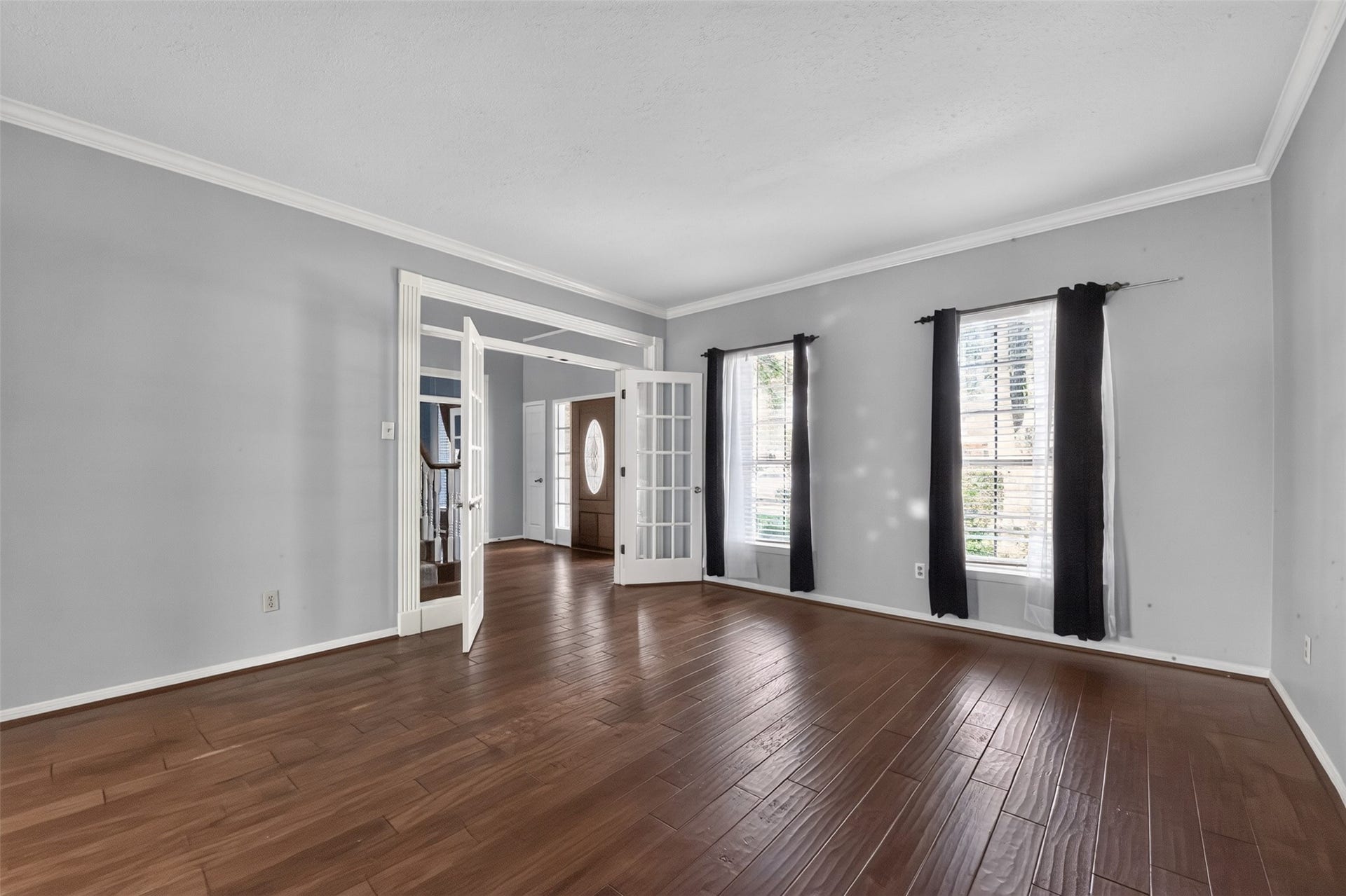 Tall windows bring in the natural light.