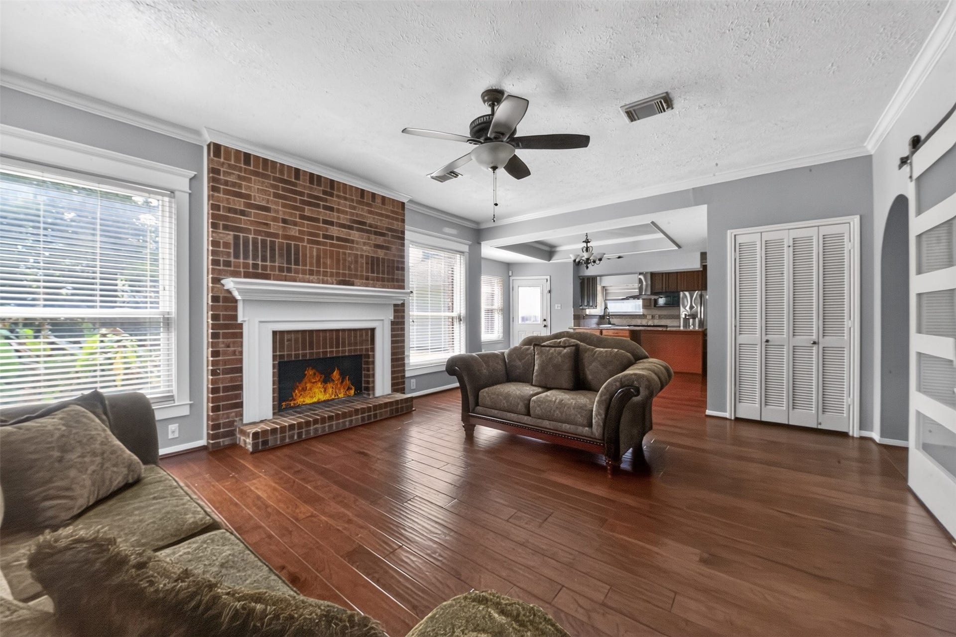 Fireplace makes for a great focal point in this room.
