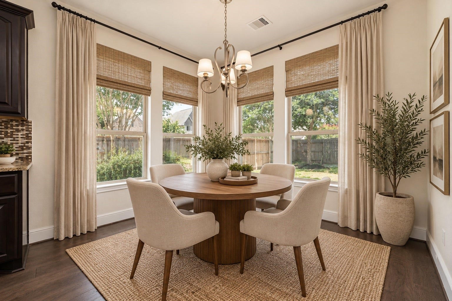 11103 Dowbeck Avenue, Richmond, TX 77407 Virtually staged - This breakfast nook space offers a view of the backyard, creating an inviting atmosphere for meals and gatherings.
