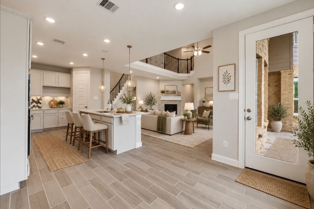 4510 Shaded Arbor Way, Sugar Land, TX 77479 Open kitchen and dining area with generous cabinetry, center island, and easy flow into adjoining living spaces. This image has been virtually staged for illustrative purposes.