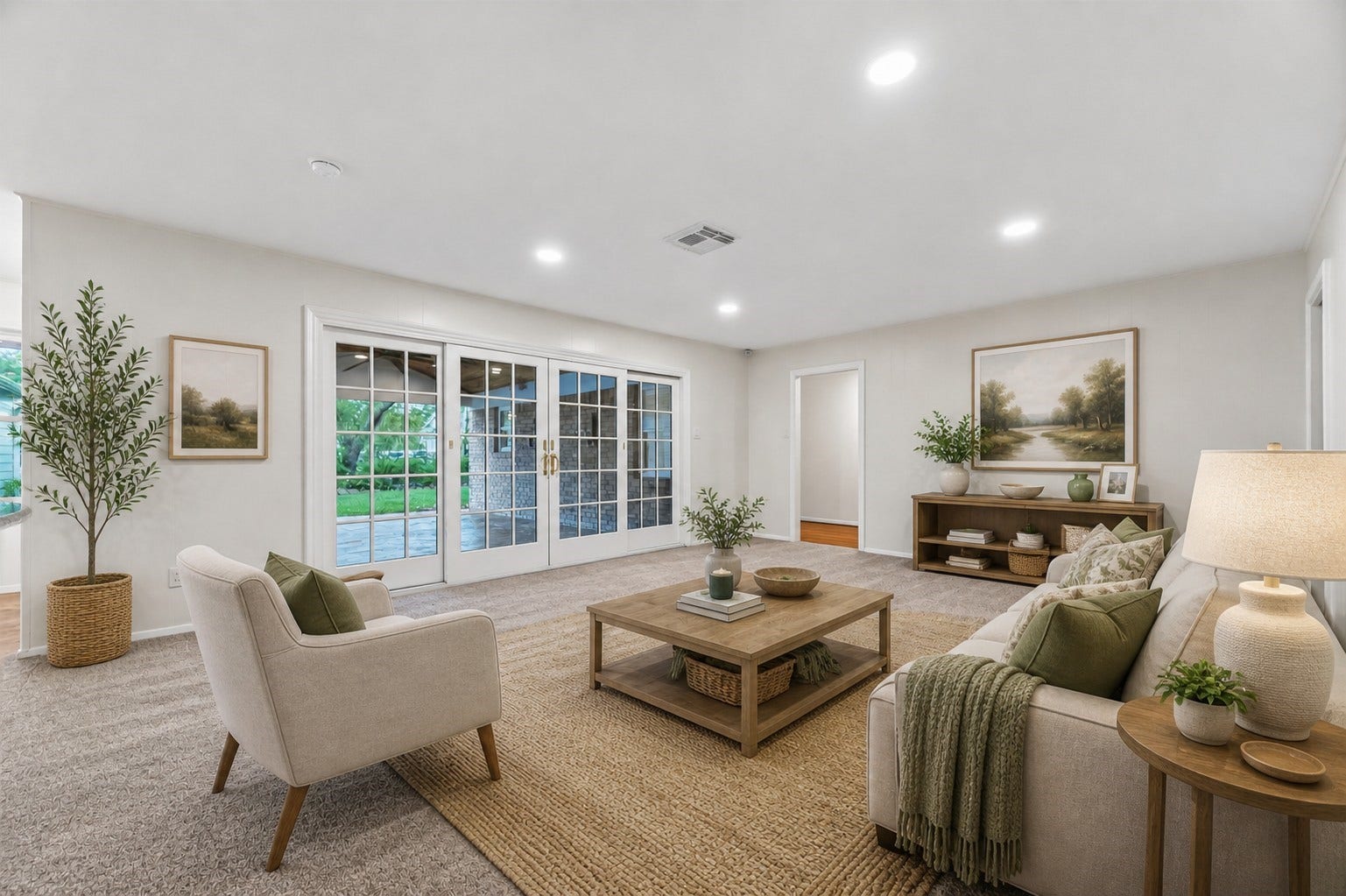 5638 Sanford Road, Houston, TX 77096 Generously sized living room, virtually staged to illustrate the perfect balance of comfort, style, and effortless entertaining.