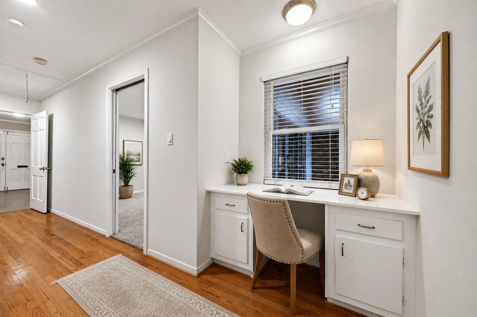 5638 Sanford Road, Houston, TX 77096 Versatile built-in desk area adds functionality and charm, perfect for a home office, study space or organizational hub. *virtually staged*