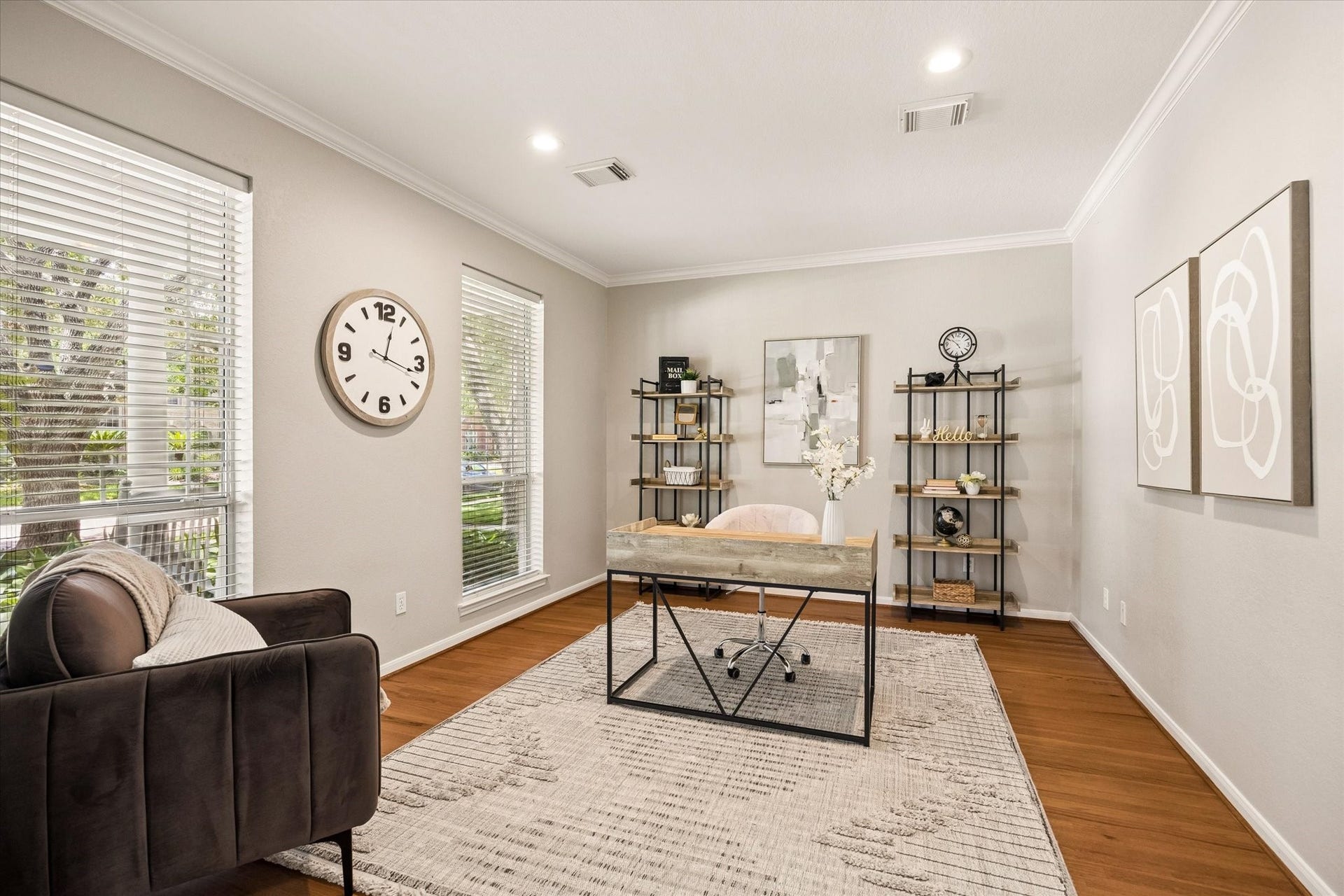 7535 Guinevere Drive, Sugar Land, TX 77479 Large windows fill this front office with natural light, creating an ideal work-from-home setting