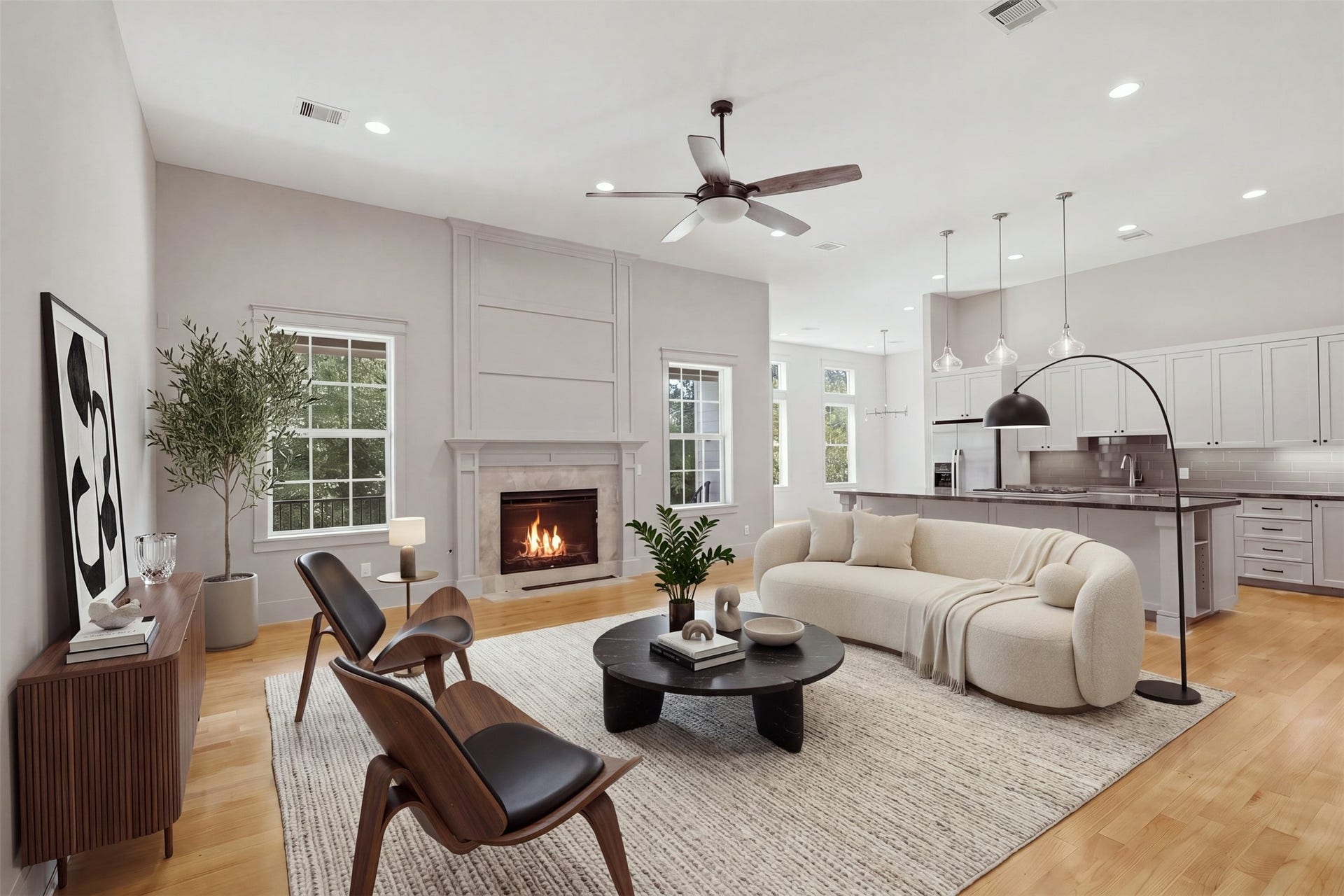16017 Kube Court, Jersey Village, TX 77040 Living room opening up to kitchen, virtually staged