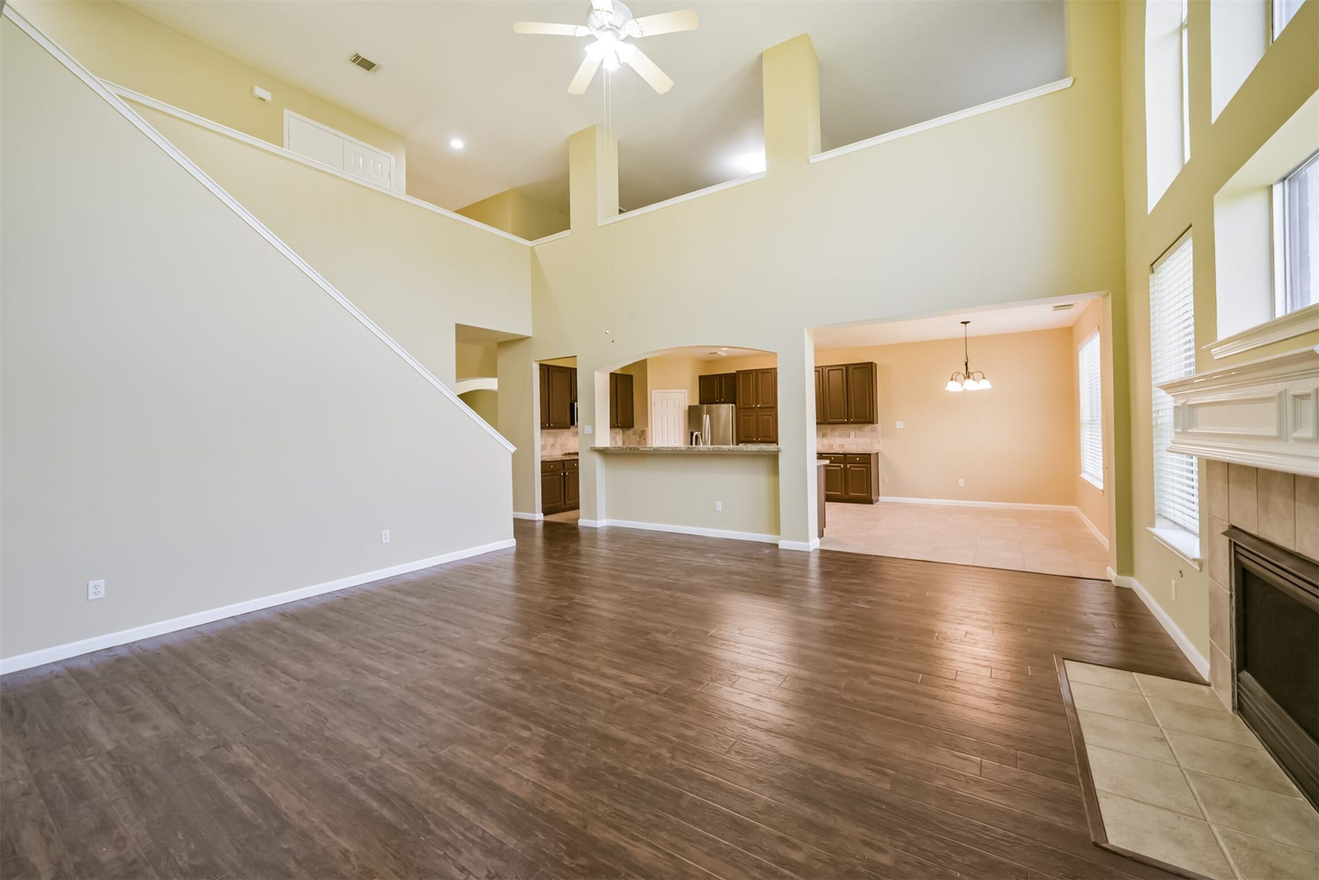 Living room with soaring ceilings and an open layout.
