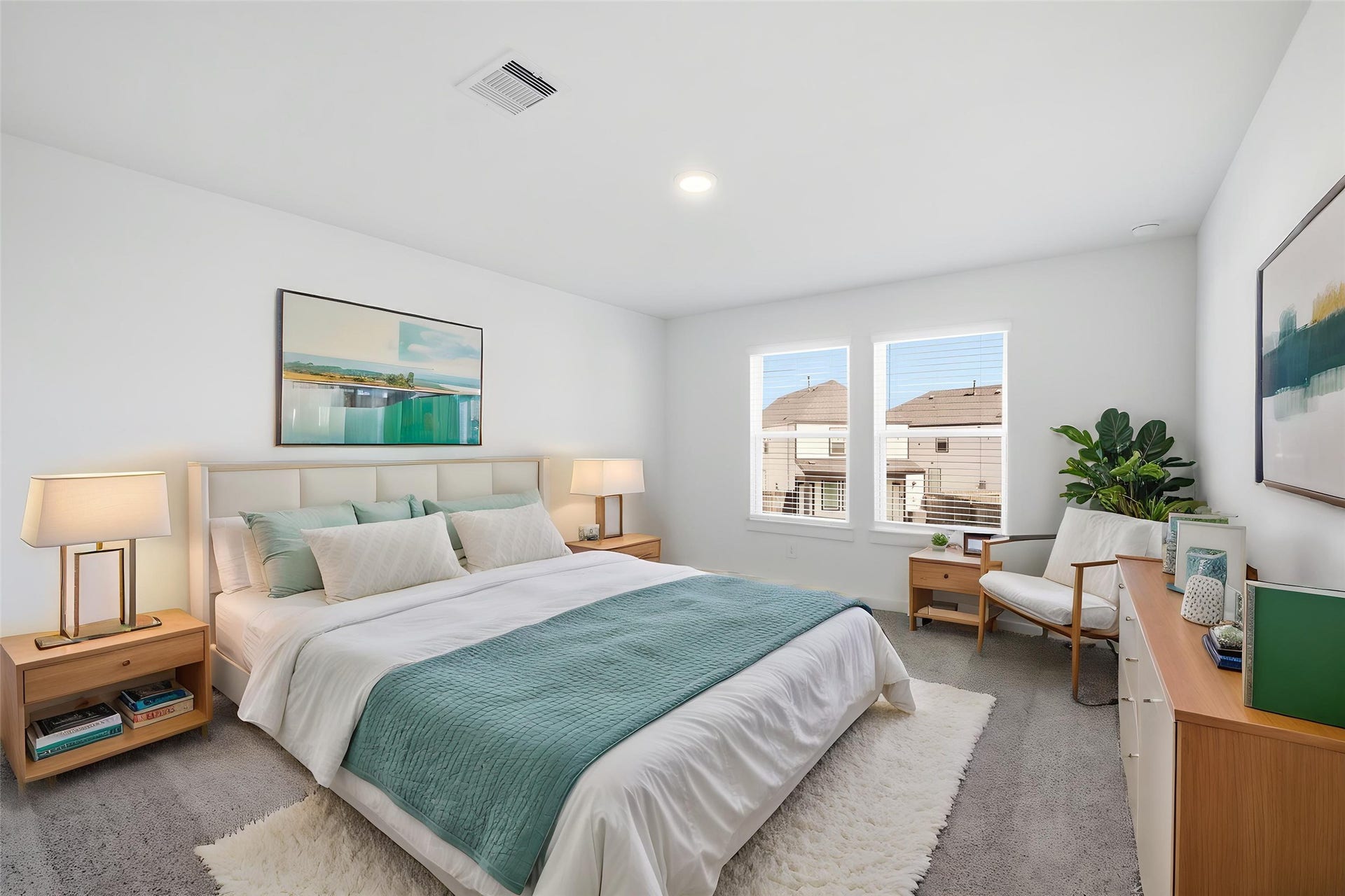 2919 Crown Gate Drive, Houston, TX 77047 Huge primary bedroom with backyard views. Virtually staged.