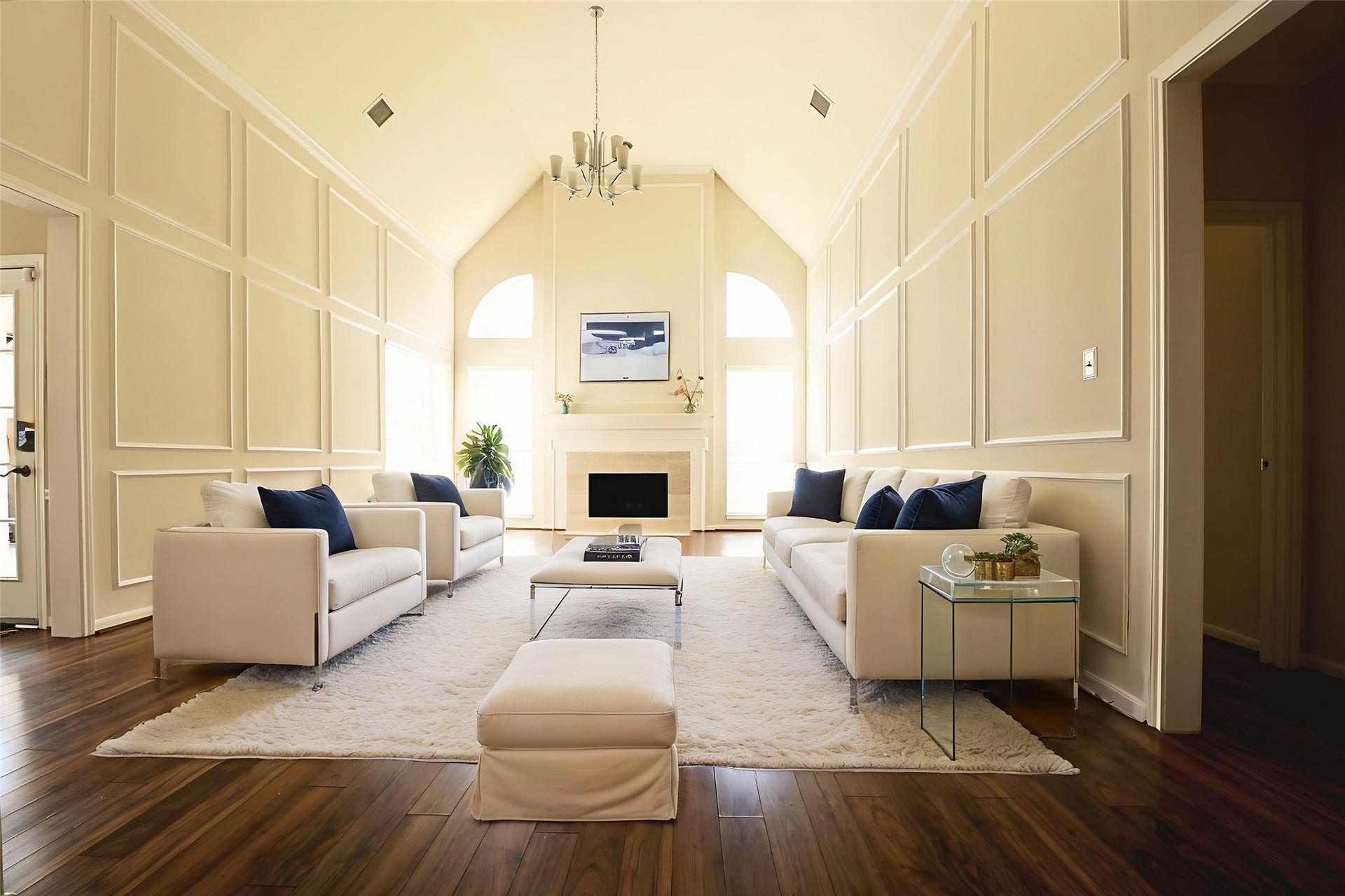 High ceiling and spacious family room with enough natural lights and Virtual staging