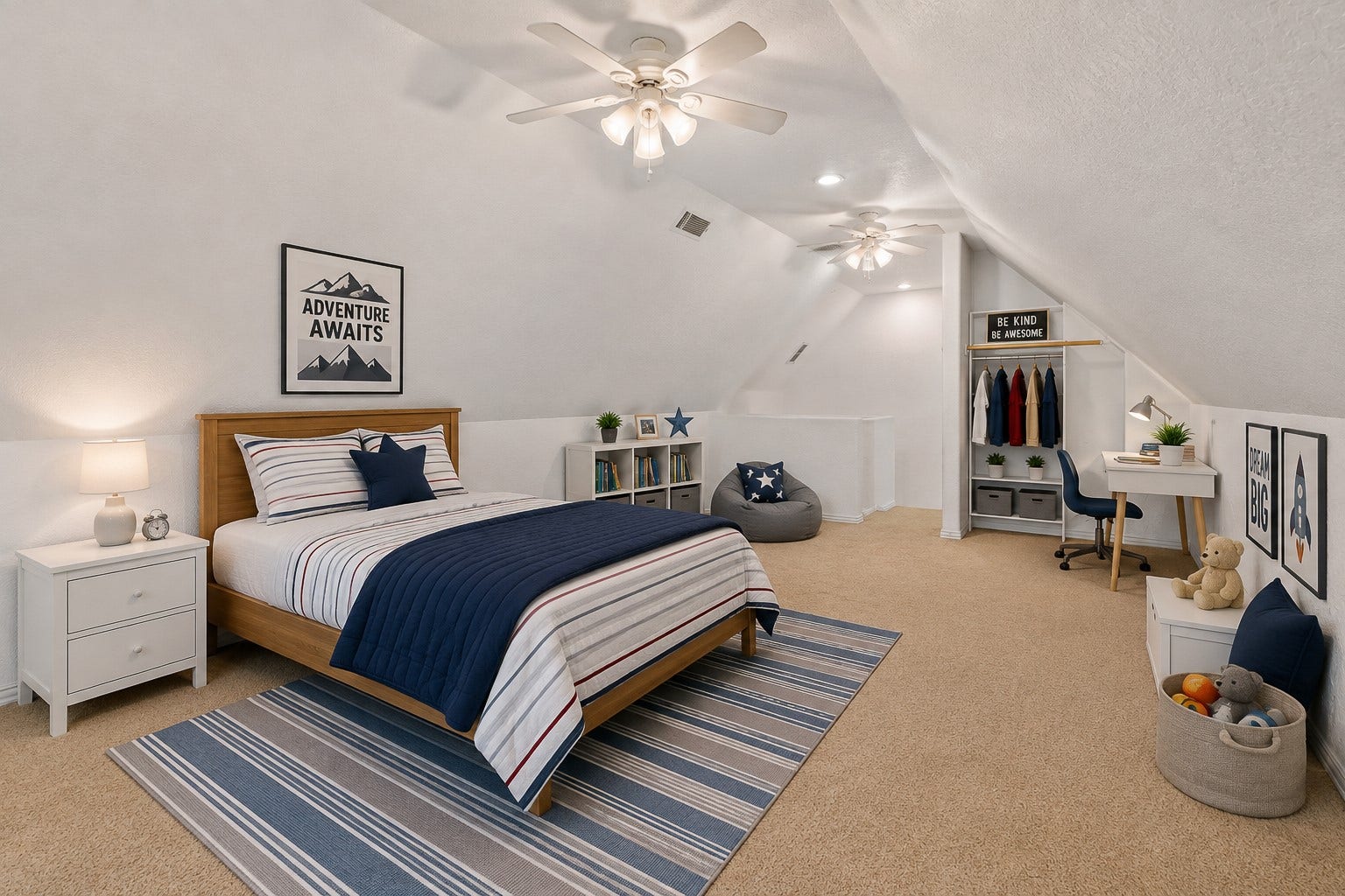 This bonus room upstairs is perfect for a kids hang out or another bedroom by adding a door to the closet space. This room is zoned with the HVAC system but also features a portable ac unit that cools the room quicker. **Virtually Staged**