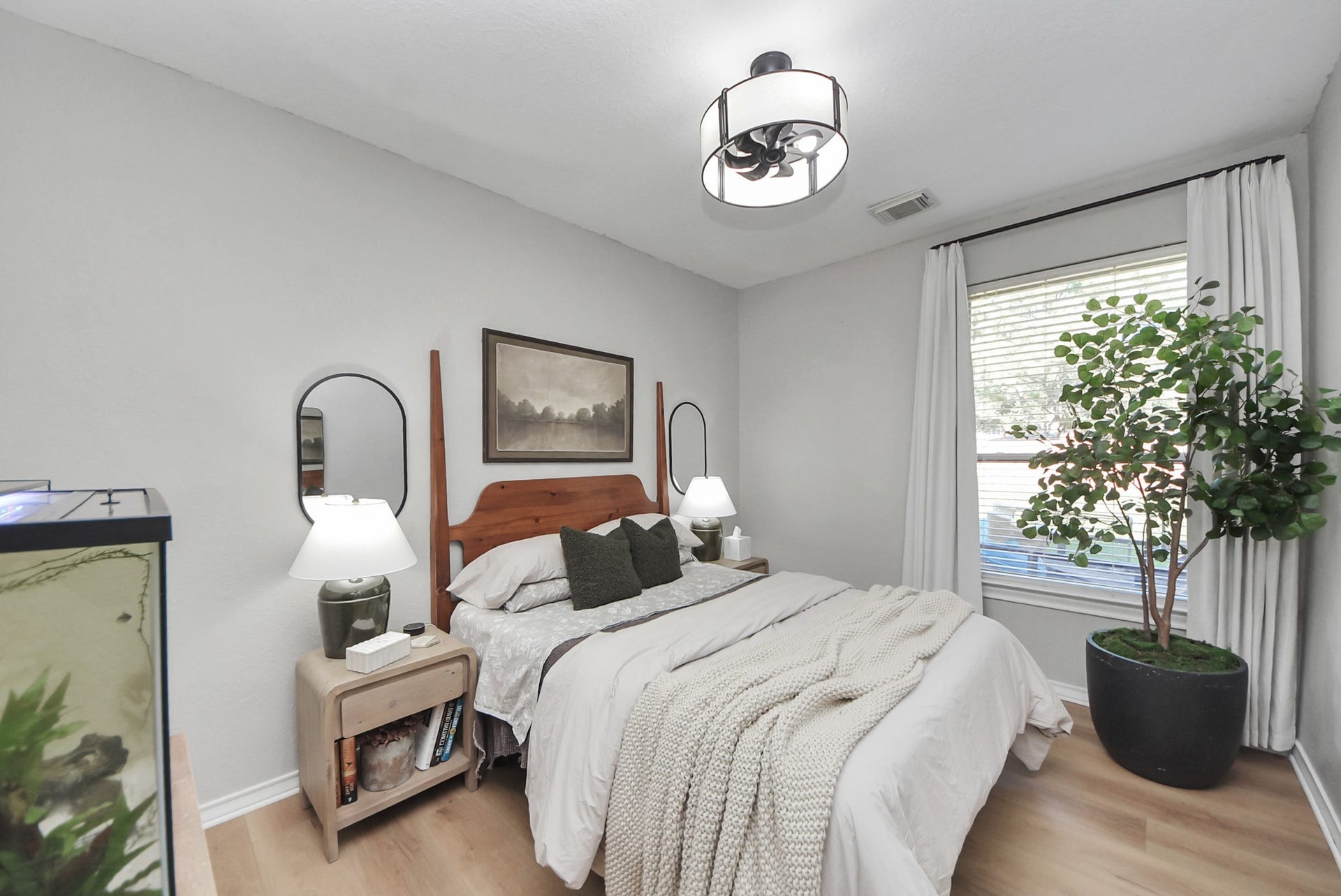 The downstairs secondary bedroom is located just off the living area.