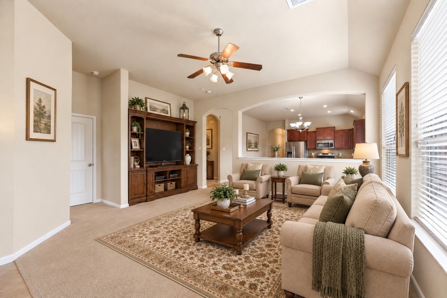 18803 Cove Mill Lane, Cypress, TX 77433 Family room with the TV nook open to the kitchen is great for entertaining. *virtually staged*