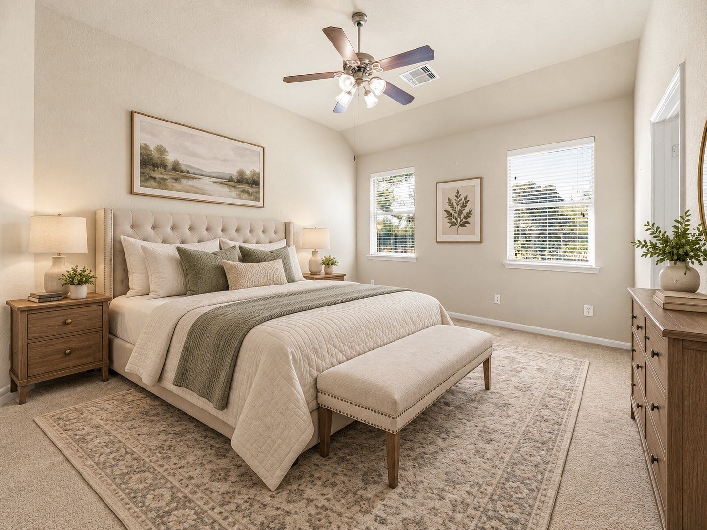 18803 Cove Mill Lane, Cypress, TX 77433 Primary bedroom has plenty of space for a king sized bed and overlooks large backyard and greenbelt. *virtually staged*