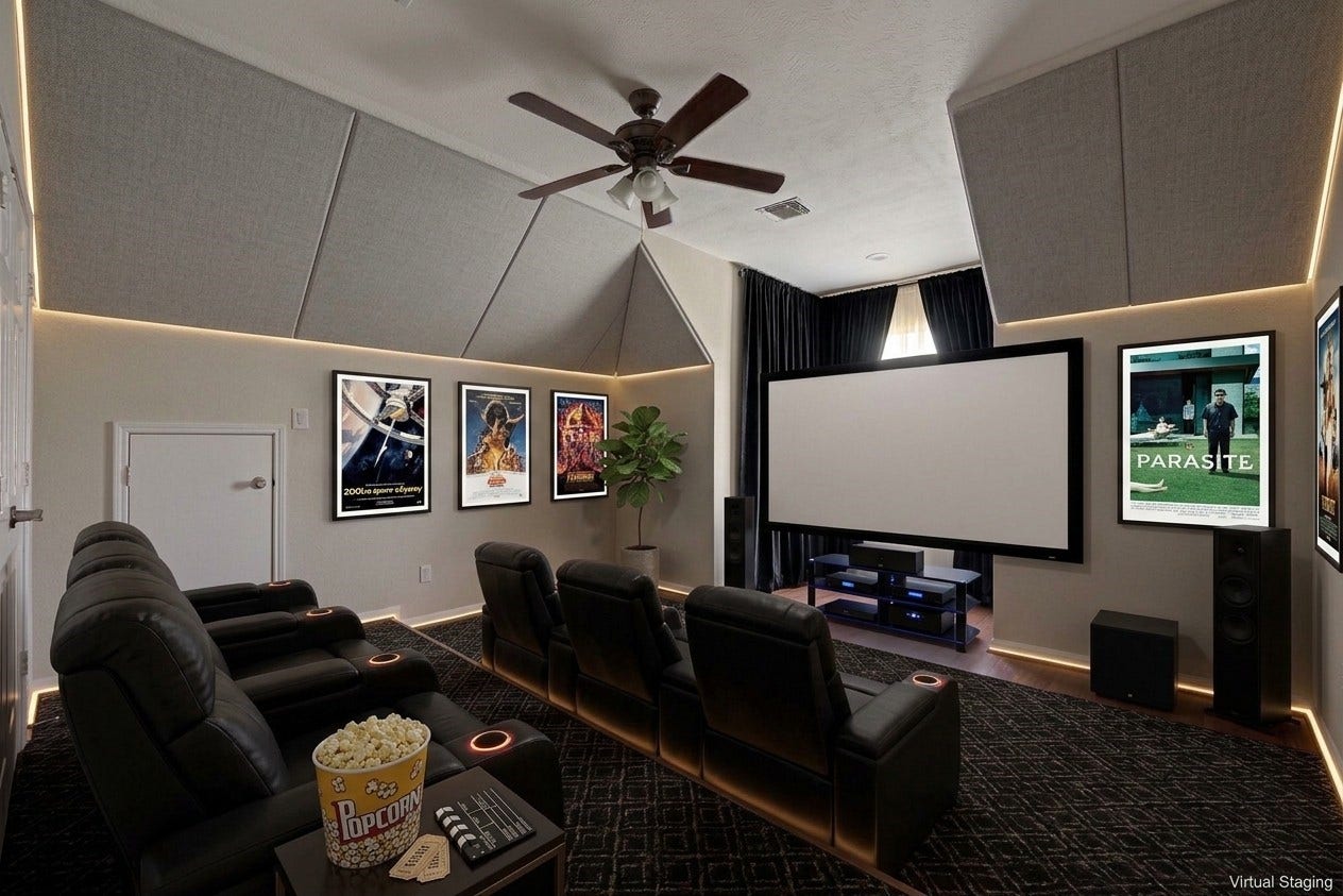 2002 Thorncrest Court, Sugar Land, TX 77479 Same Space Virtually Staged as a Luxury Home Theater