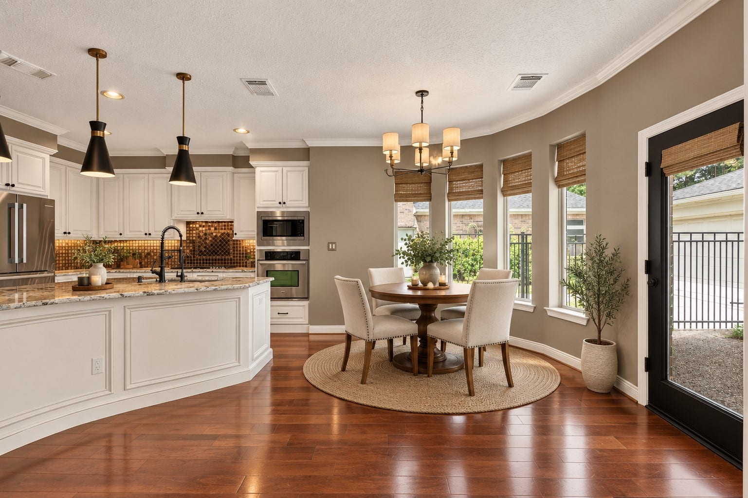 11810 Rue Beaujon Court, Tomball, TX 77377 Kitchen and breakfast area virtually staged to showcase the open layout, real wood floors and abundant natural light.