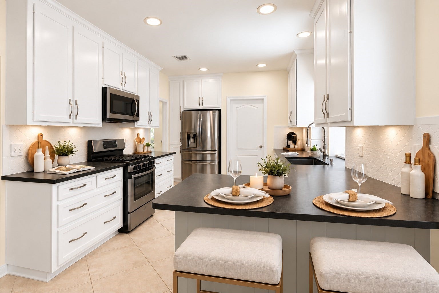 24815 Giltspur Way, Spring, TX 77389 DESIGNED WITH PURPOSE, BUILT WITH STYLE! This thoughtfully designed 15' x 11' kitchen offers generous prep space, a convenient breakfast bar with seating for two, and charming painted shiplap detailing! Abundant custom cabinetry, recessed lighting, and a seamless connection to the breakfast area make this space ideal for everyday living and entertaining. Just steps away, a door opens to the custom-designed 11' x 6' laundry roomanother pleasant surprise!