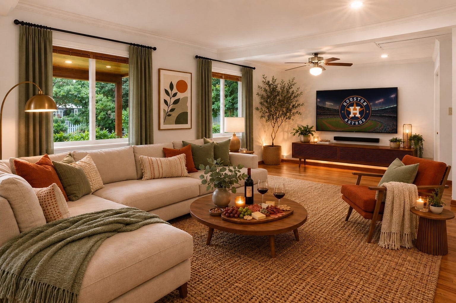 410 Kyle Street, Sugar Land, TX 77478 Den. Virtual staging shown. Furniture and dcor are for illustrative purposes only.