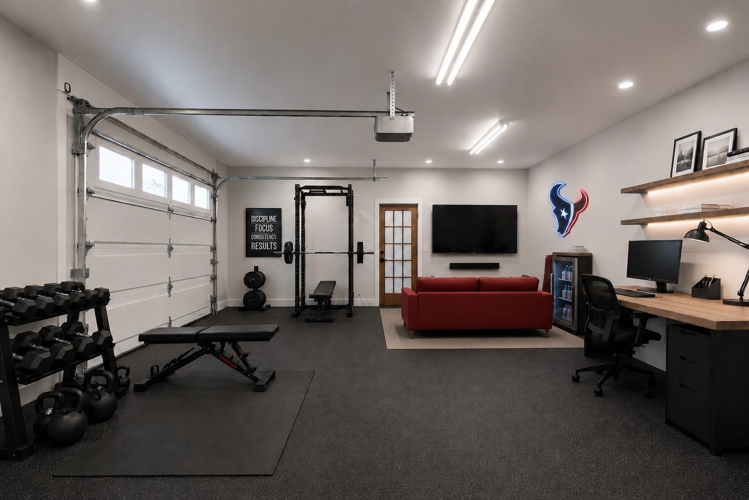 410 Kyle Street, Sugar Land, TX 77478 Garage-sized Storage/Flex building. Virtual staging shown. Furniture and dcor are for illustrative purposes only.