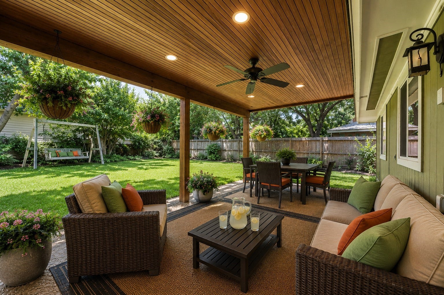 410 Kyle Street, Sugar Land, TX 77478 Back Patio. Virtual staging shown. Furniture and dcor are for illustrative purposes only.