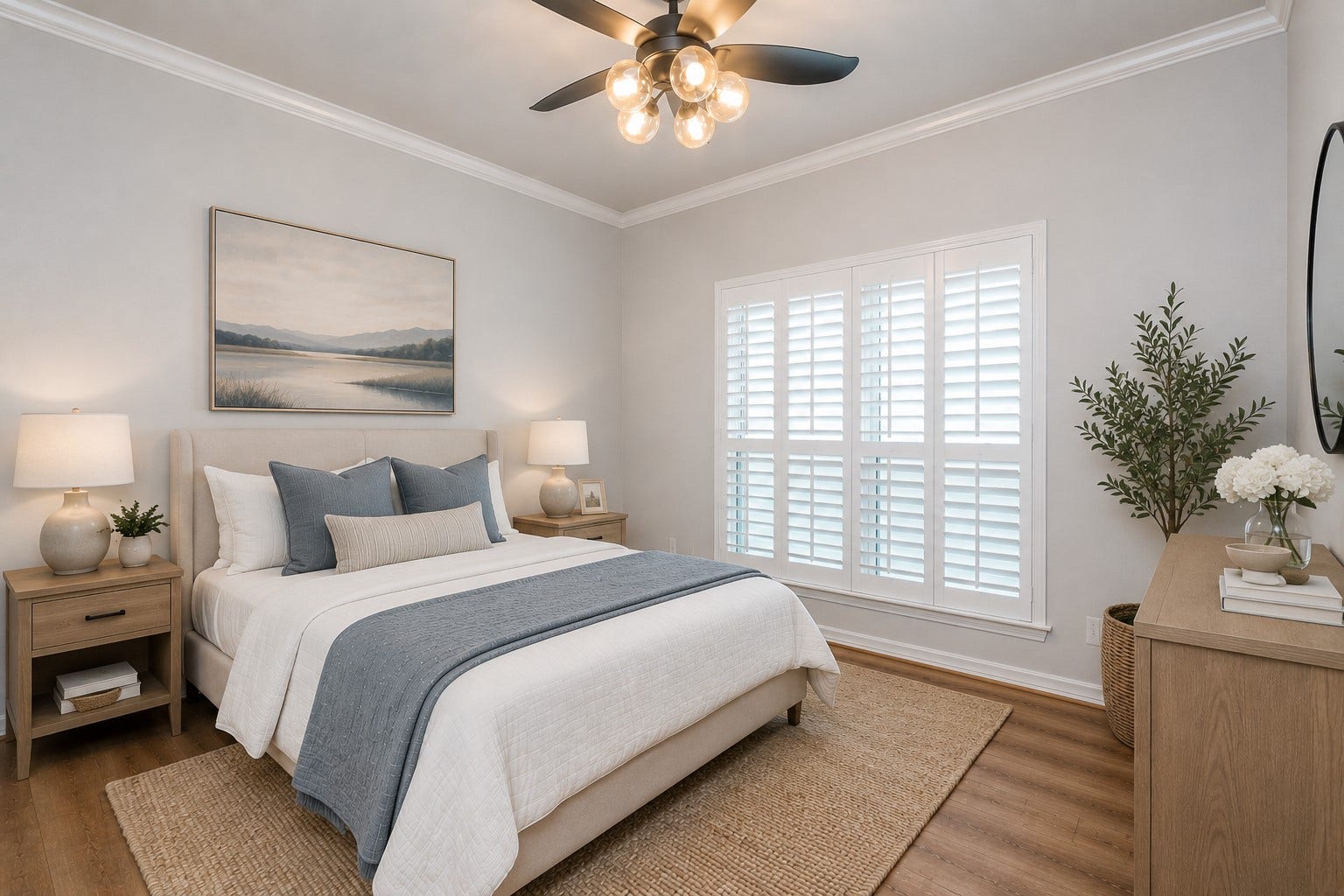 Virtually staged secondary bedroom.