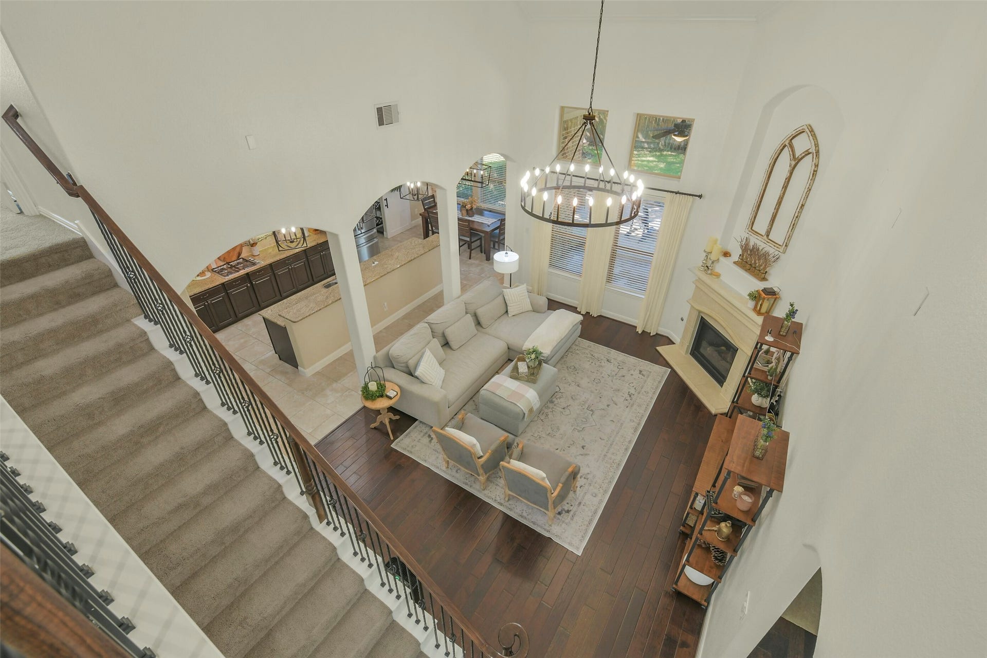 119 Finchfield Place, Montgomery, TX 77316 Elevated view highlighting the impressive two-story living area and open floor plan.