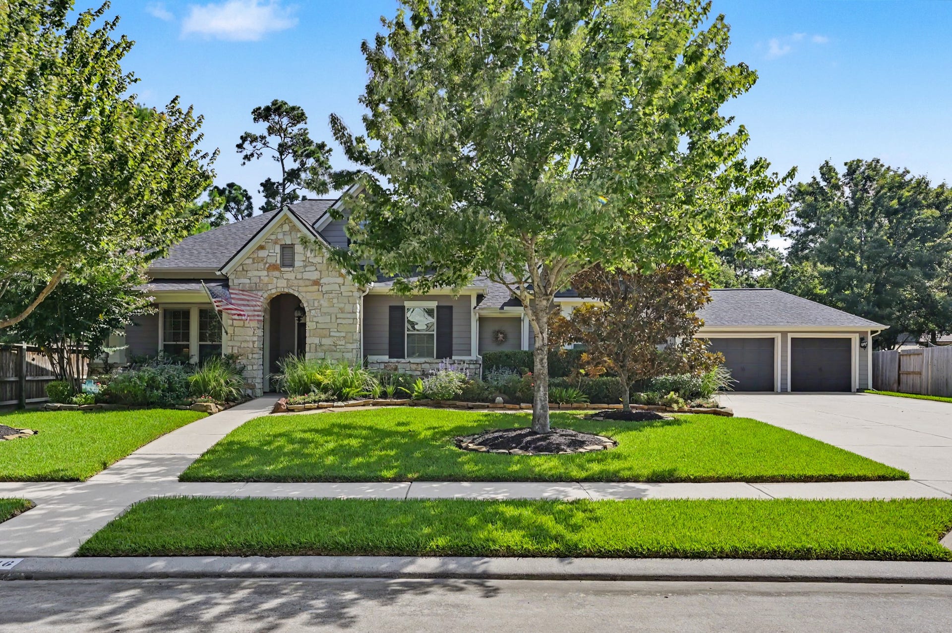 3746 Prelude Springs Lane, Spring, TX 77386 Timeless stone exterior, mature landscaping and a three car garage create impressive curb appeal on this spacious corner lot.