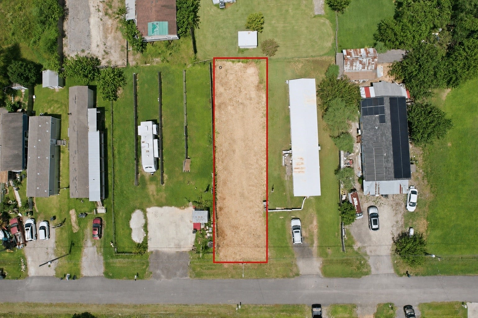 932 13th Street, Dickinson, TX 77539 Top Aerial View. Centerpoint added 2 utlity poles, one with new light, on either side of front of the lot Aug 2026.