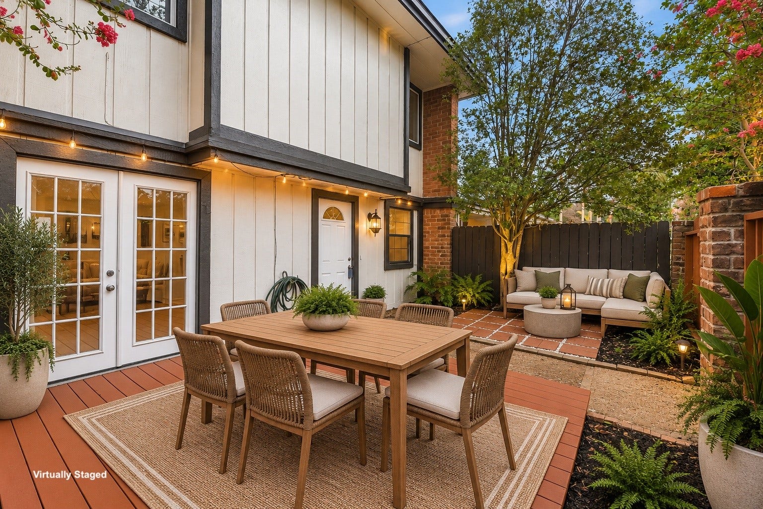 Virtually staged to show the possibilities, a courtyard you can actually use. Add a table, a few chairs and make this your favorite spot outside
