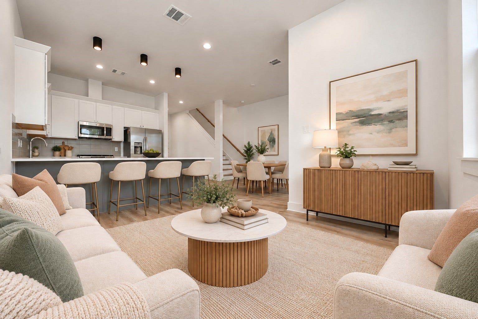 2904 Ruth Street, Houston, TX 77004 Unit B living area opens to the modern kitchen with a spacious island.**Virtually staged
