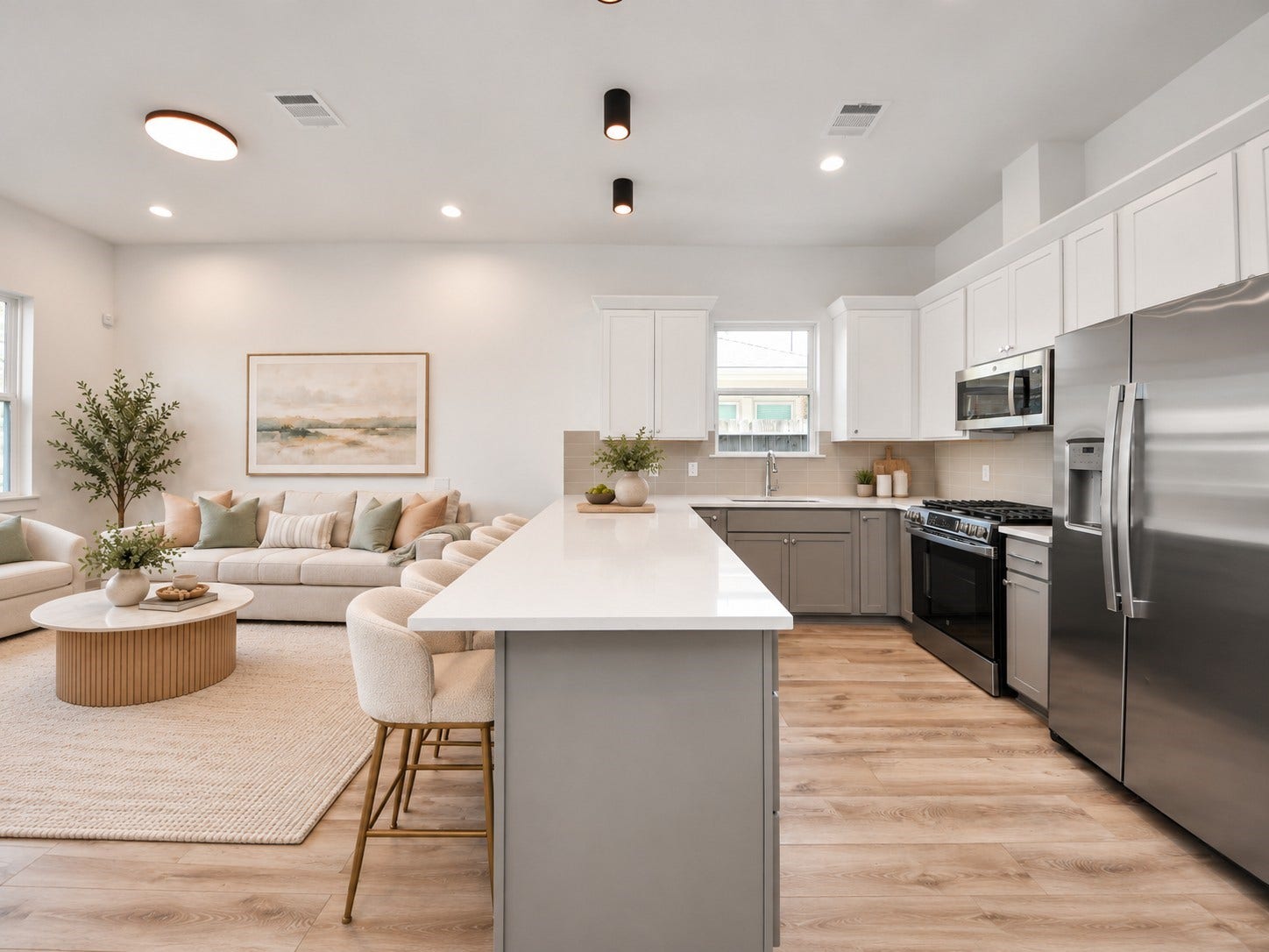 2904 Ruth Street, Houston, TX 77004 Unit B kitchen with a spacious island, open to the living area.**Virtually staged