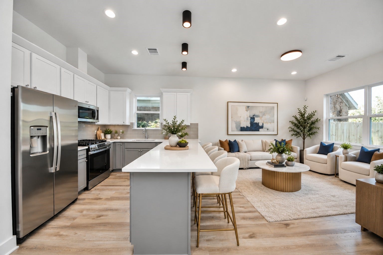 2904 Ruth Street, Houston, TX 77004 Unit A kitchen with a spacious island, open to the living area.**Virtually staged