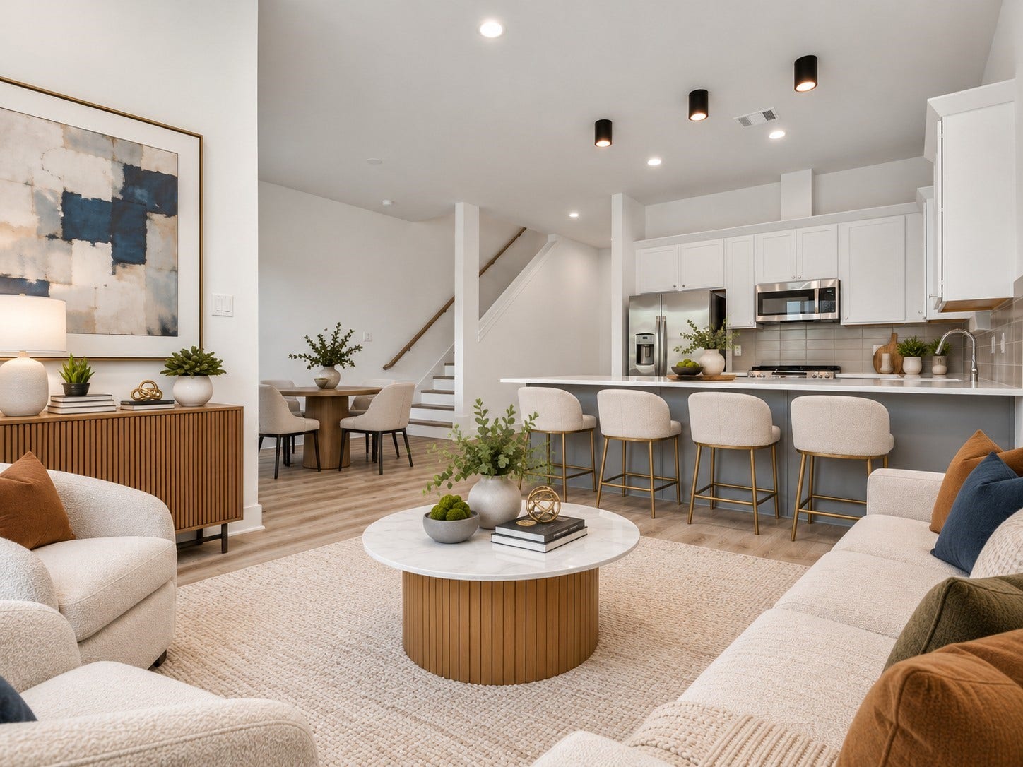 2904 Ruth Street, Houston, TX 77004 Unit A living area opens to the modern kitchen with a spacious island.**Virtually staged