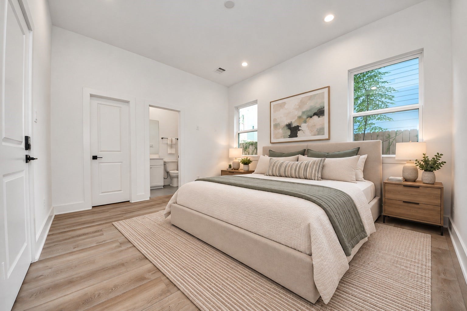 2904 Ruth Street, Houston, TX 77004 Virtually staged primary bedroom on the first floor of Unit B.