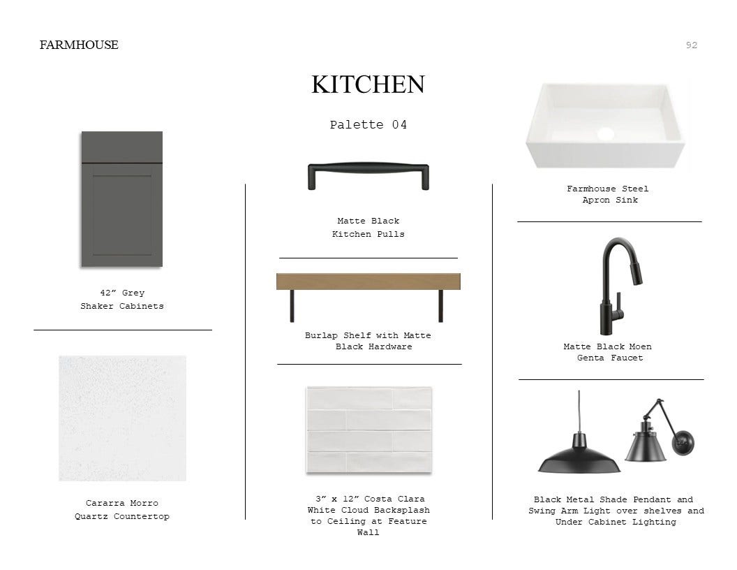 1073 Apple Ridge Road, Magnolia, TX 77363 Farmhouse Look Palette 4: Kitchen Selection Sheet (*Artist rendering used for illustration purposes only.)