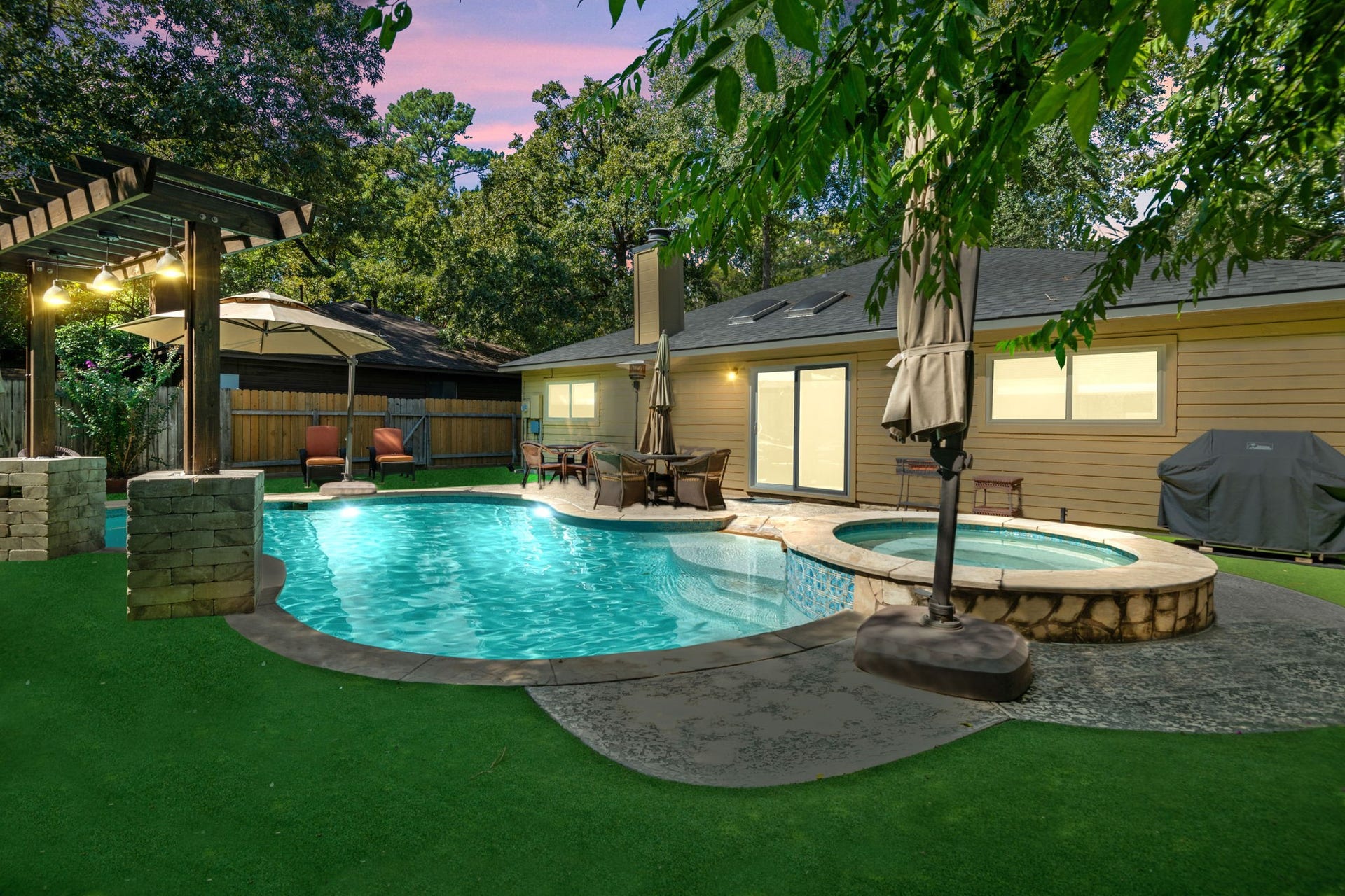 Artificial turf in the backyard, POOL MAINTENANCE AND FRONT YARD LANDSCAPING INCLUDED!