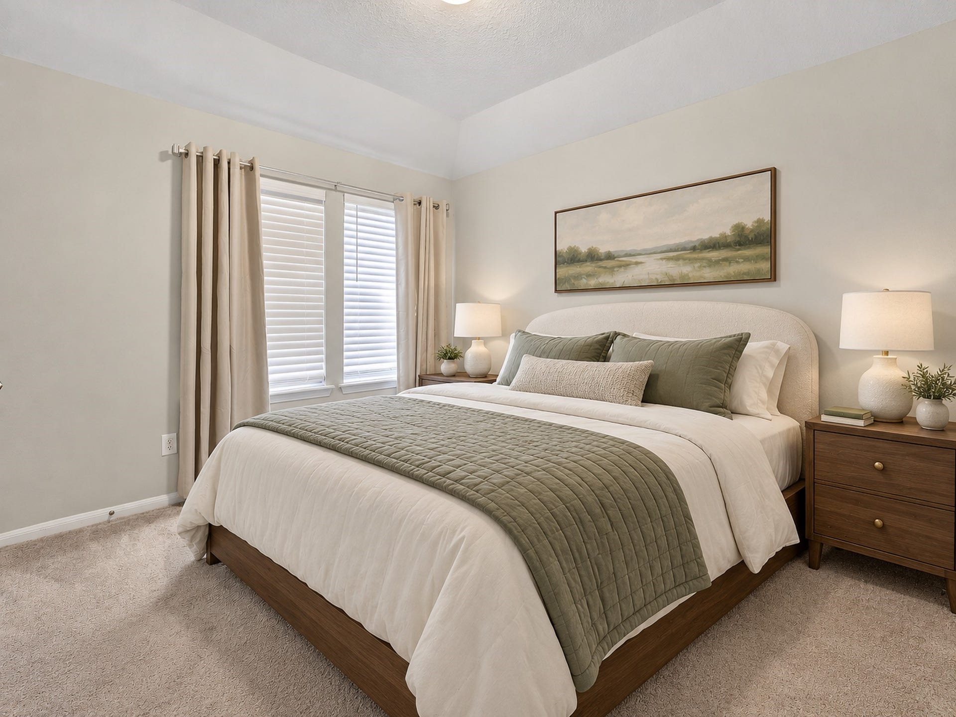 6714 Wellbrook Falls Lane, Katy, TX 77493 Secondary bedroom features soft carpeting and paired windows for natural light. (virtually staged)