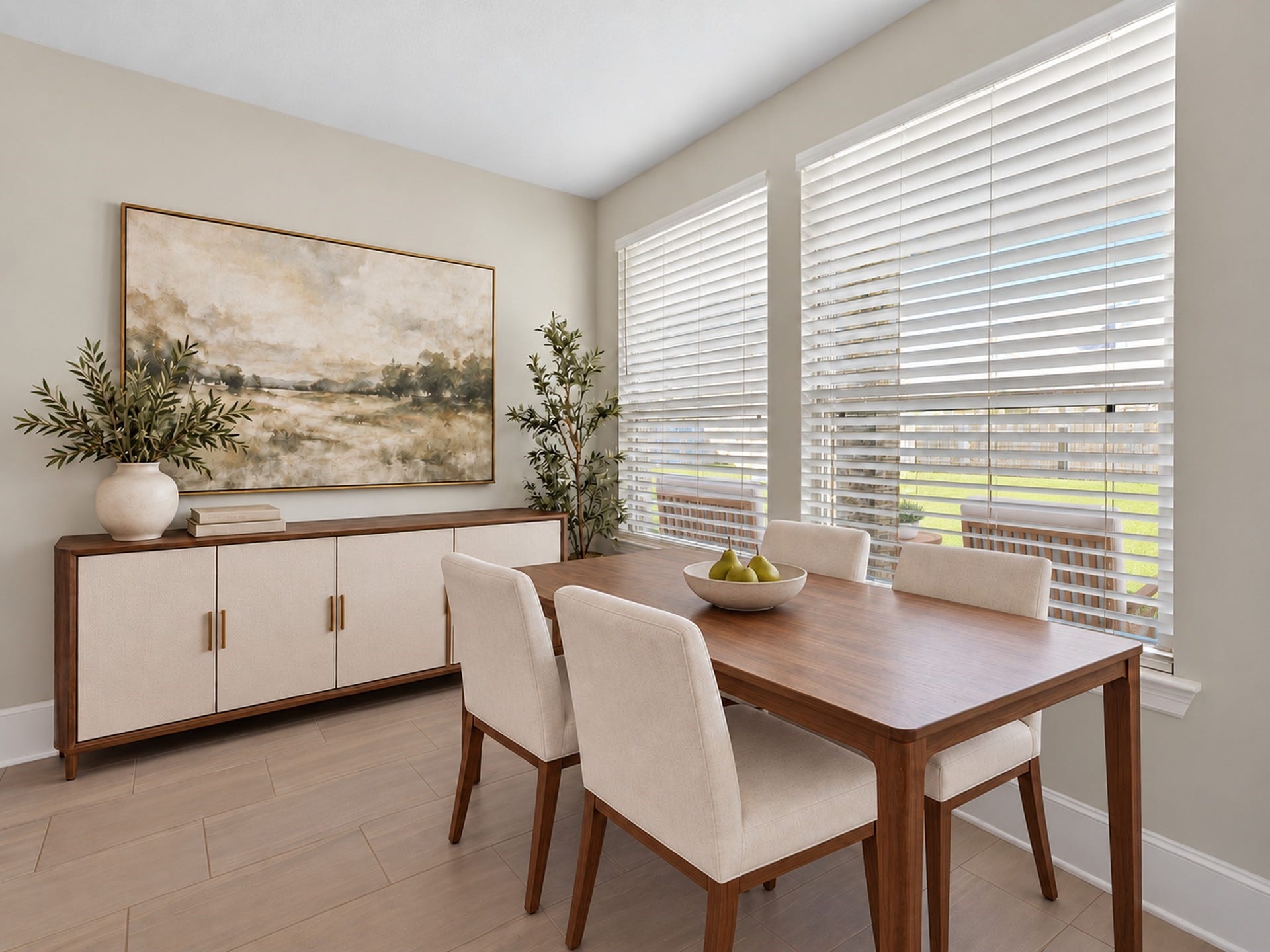 6714 Wellbrook Falls Lane, Katy, TX 77493 Bright breakfast area features large windows, tile flooring, and backyard views. (virtually staged)