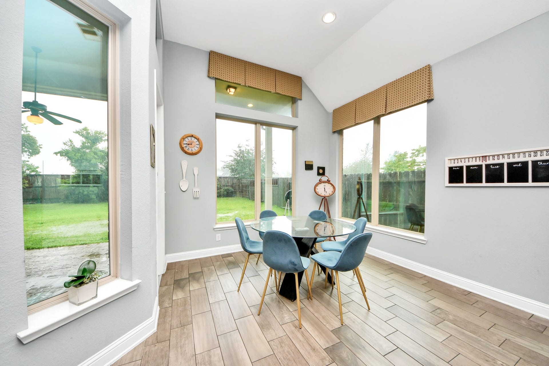 Flexible dining area suitable for formal or casual use.
