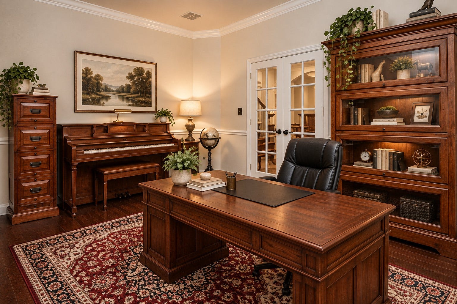 Home Office with French Doors to allow privacy on phone calls.  Beautiful crown molding and wood flooring.  *Virtually Staged