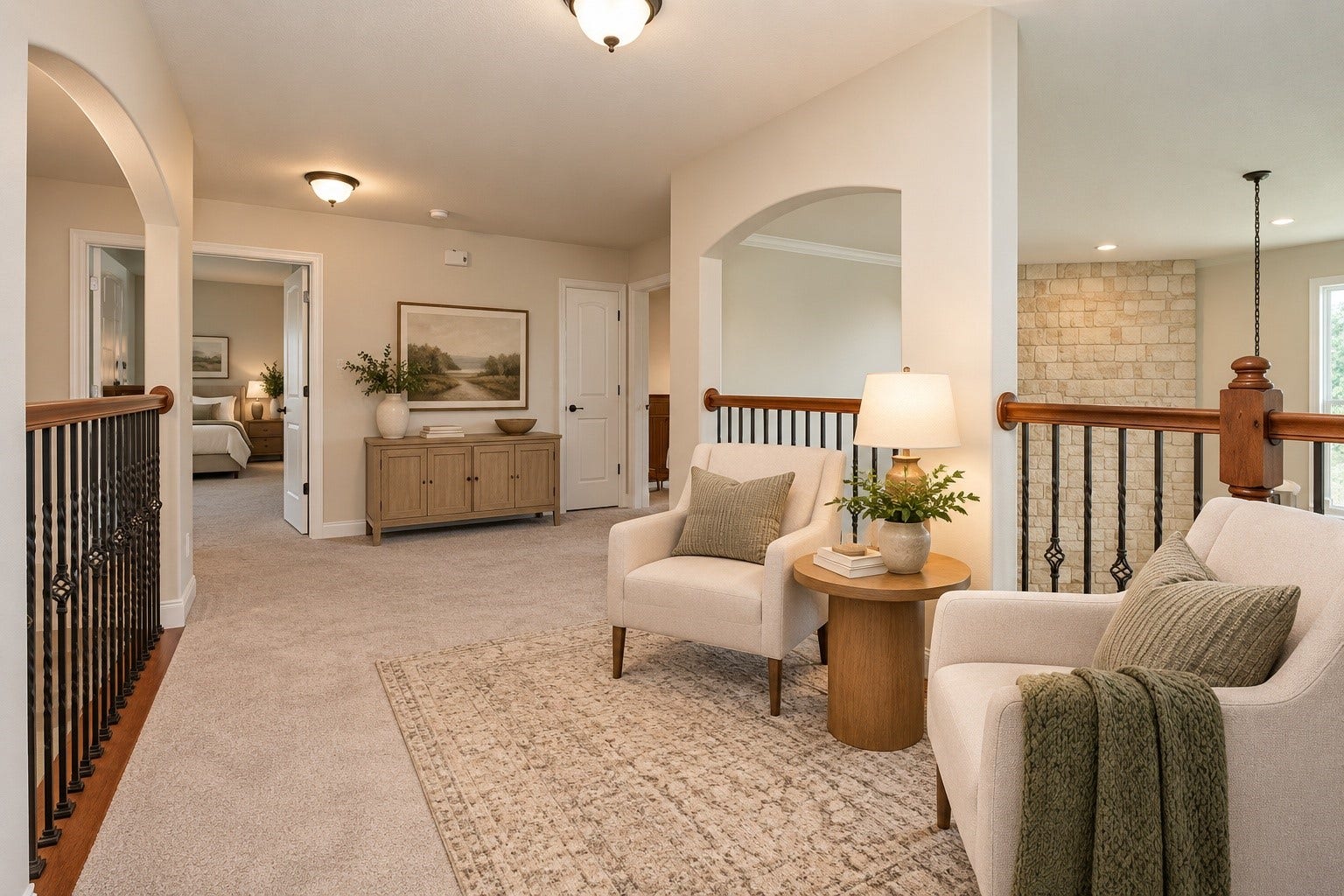 Upstairs Landing overlooking the Family Room and Entry.  *Virtually Staged