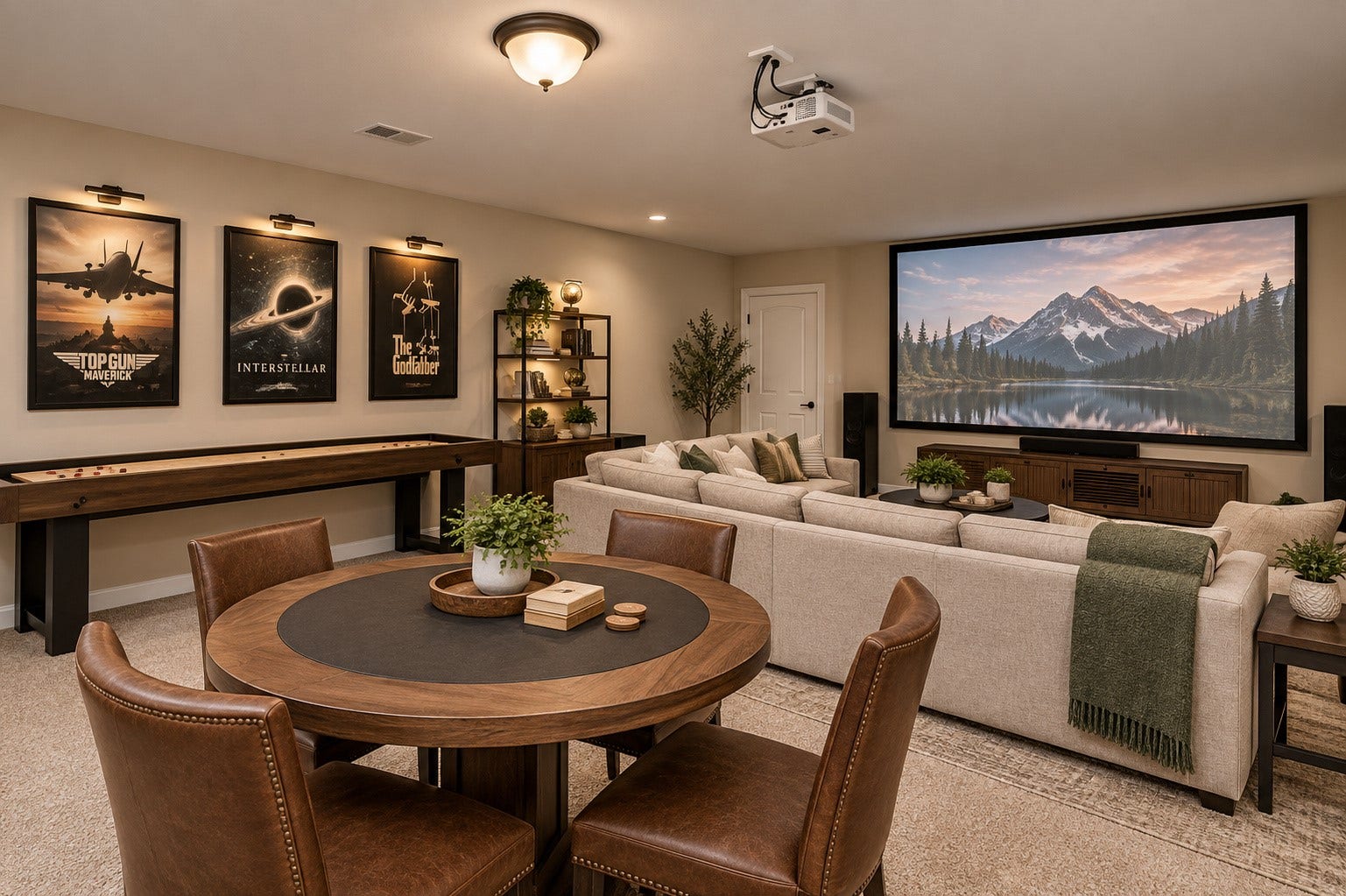 Another view of the large Game Room / Media Room with projector & screen.  *Virtually Staged