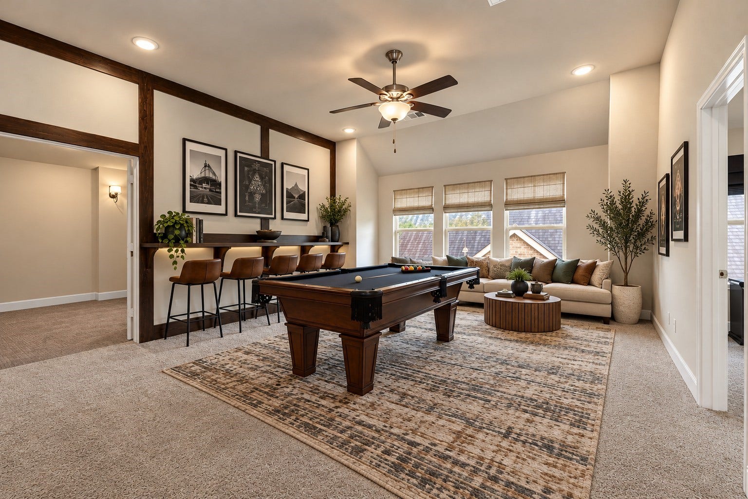 22826 Burton Grove Road, Richmond, TX 77469 The game room boasts custom woodwork and the pool table will stay. (virtually staged)
