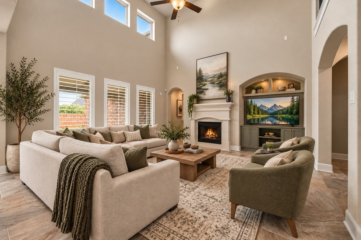 22826 Burton Grove Road, Richmond, TX 77469 Here is a view of the family room virtually staged. The family room provides a gas log fireplace and custom built-ins.