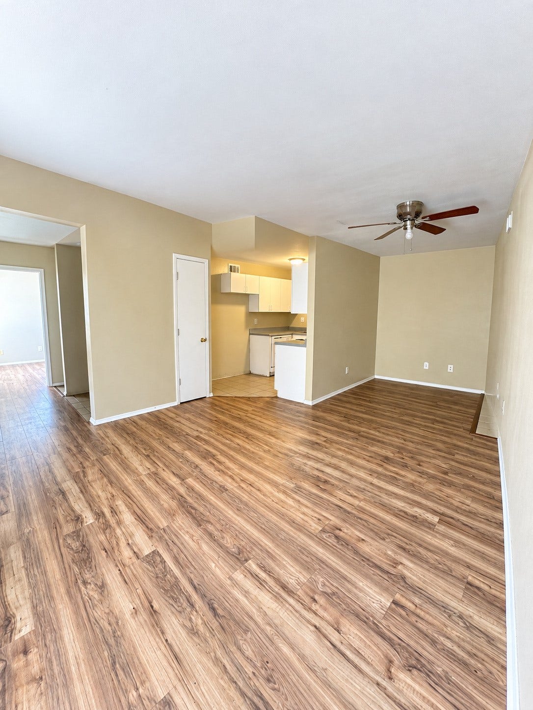 4714 Oleander Street, #D, Bacliff, TX 77518 Living room looking towards the kitchen and hallway to bedroom