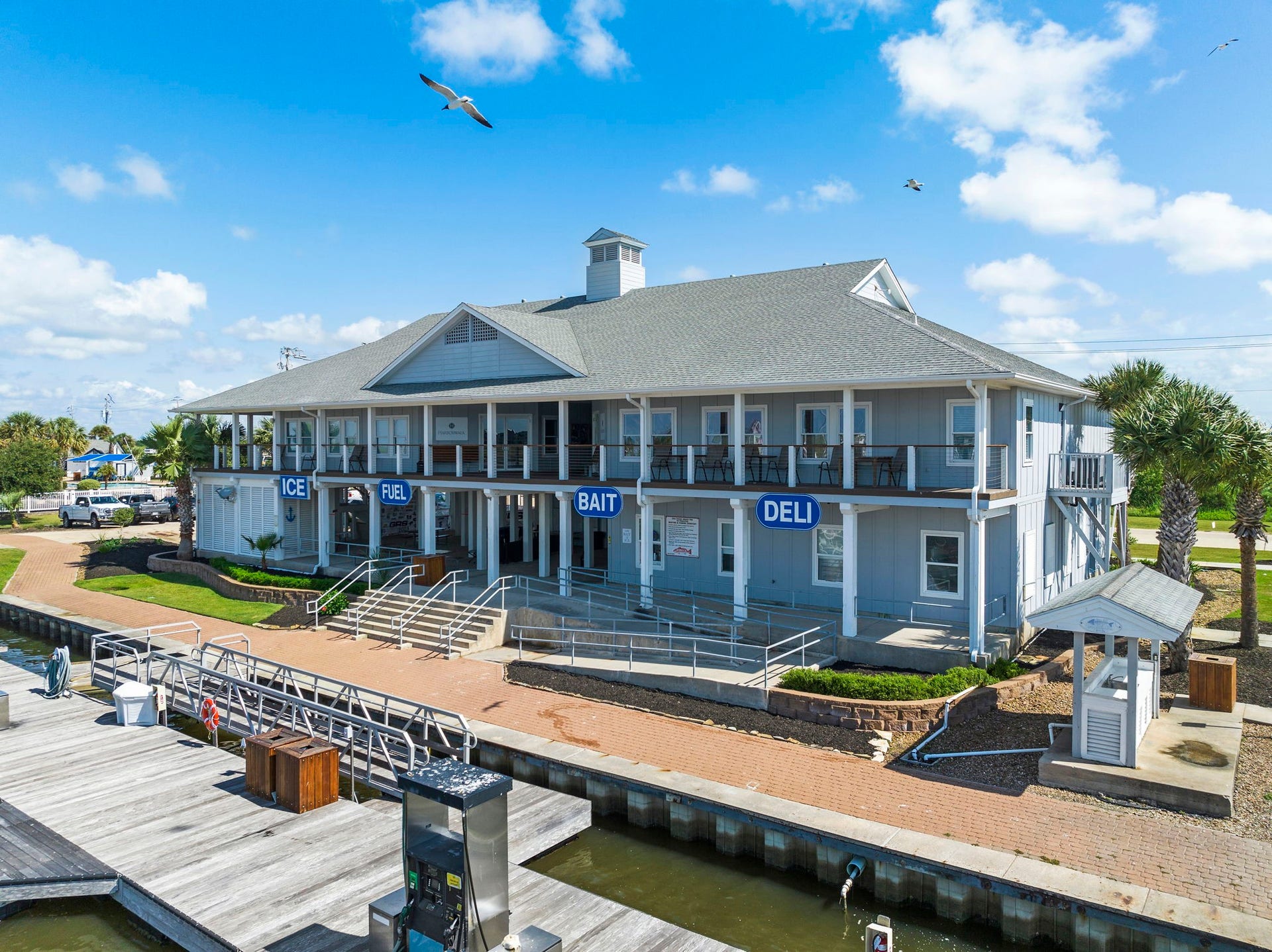2 Hawkeye, Hitchcock, TX 77563 Ship's Store with fuel, fresh bait, deli, tackle, boutique, fish clean station & boat ramp