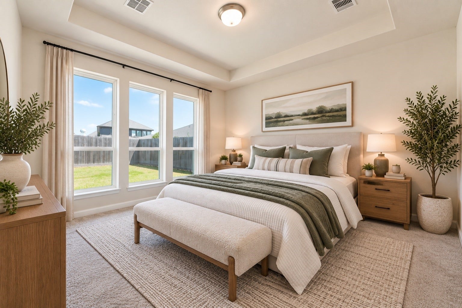 Virtually staged - Discover the perfect retreat in this spacious primary bedroom, bathed in natural light from large windows and offering a tranquil view of the backyard.