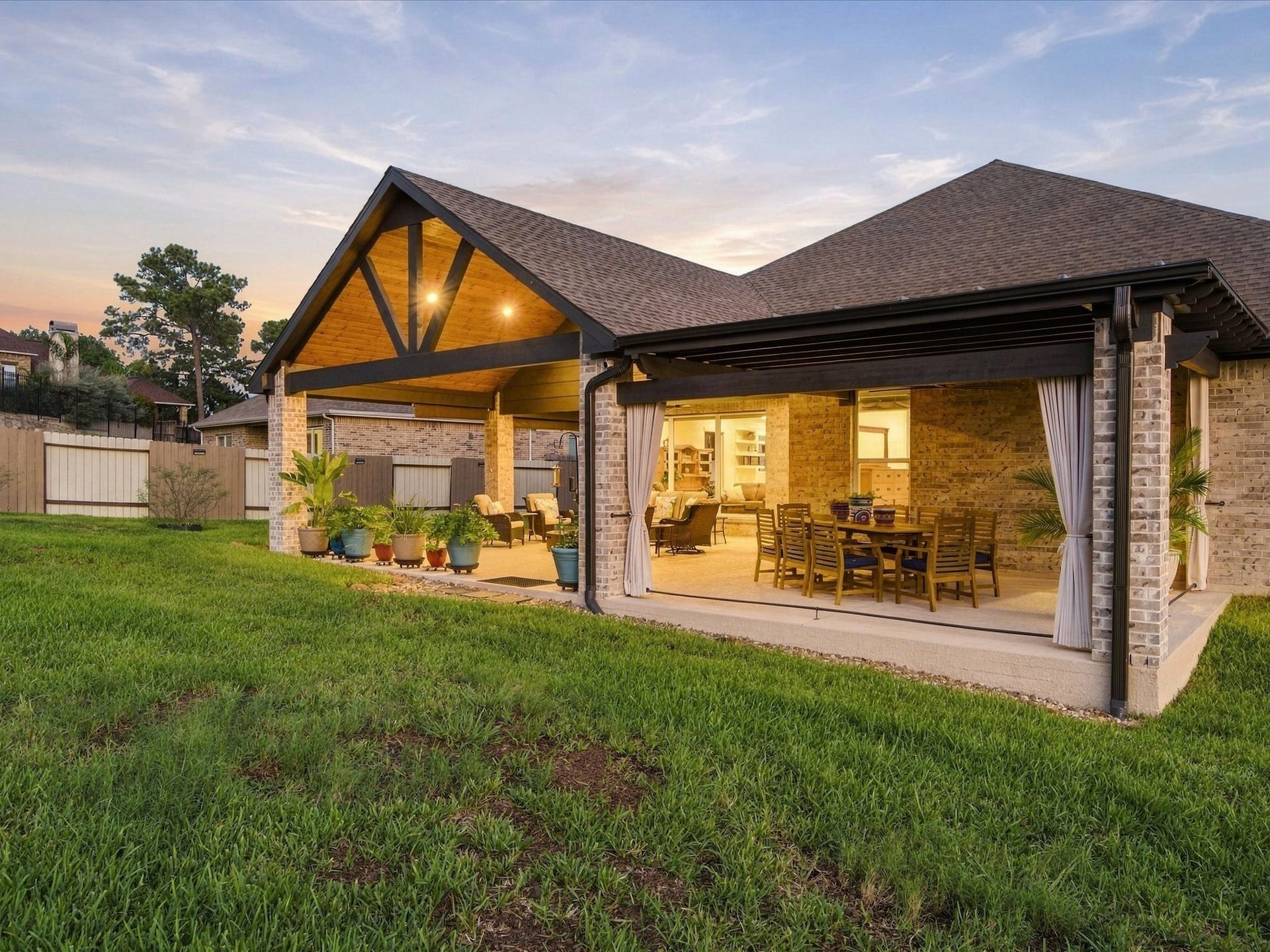Recently constructed patio for outdoor living & dining with sunset views