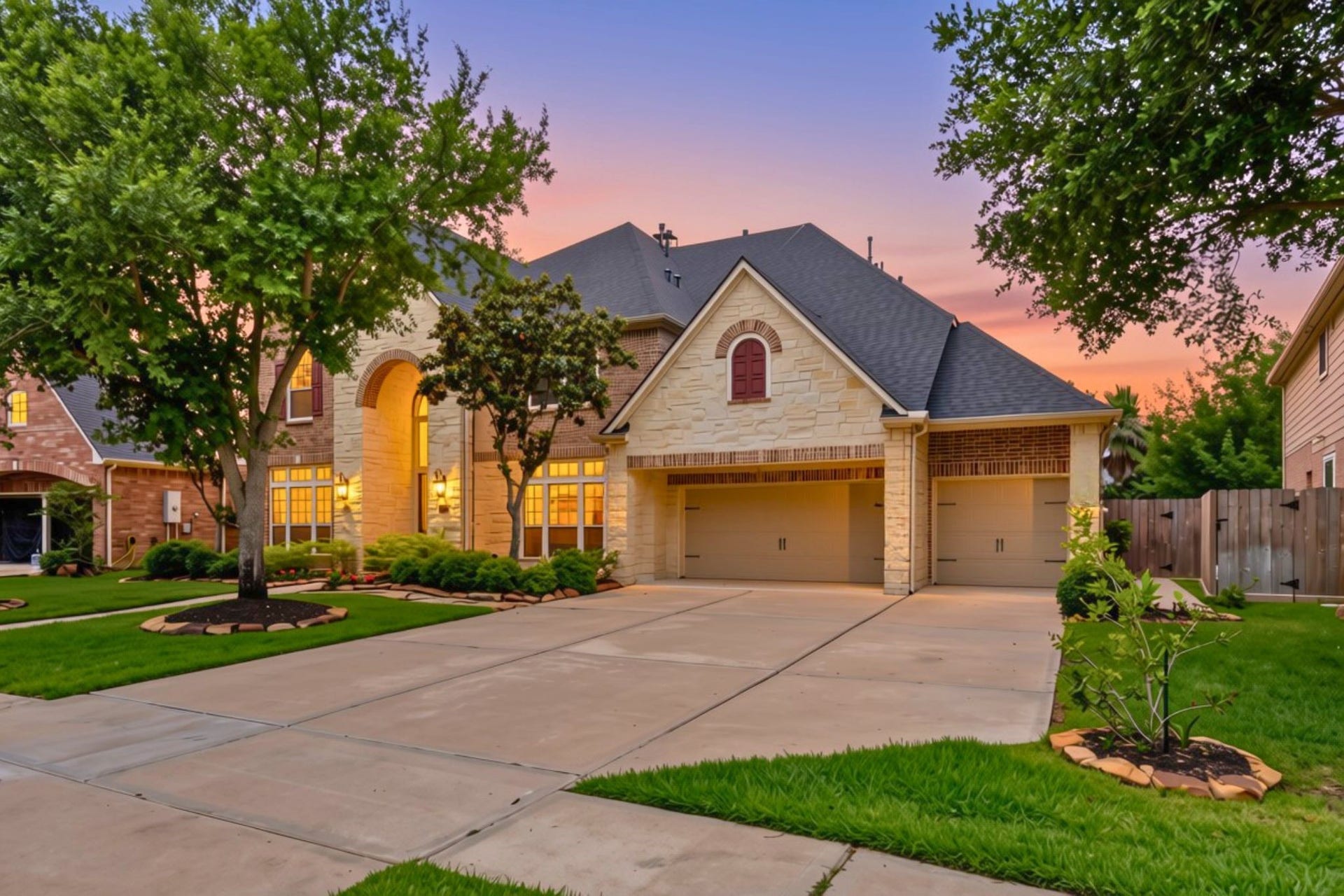 2218 Monarch Terrace Drive, Katy, TX 77494 Welcome to 2218 Monarch Terrace Dr. This beautiful home features a stunning brick and stone exterior, a gabled roofline with architectural detail and charm, and an oversized 4-Car Garage with a triple-wide driveway offering plenty of extra parking for family and guests.