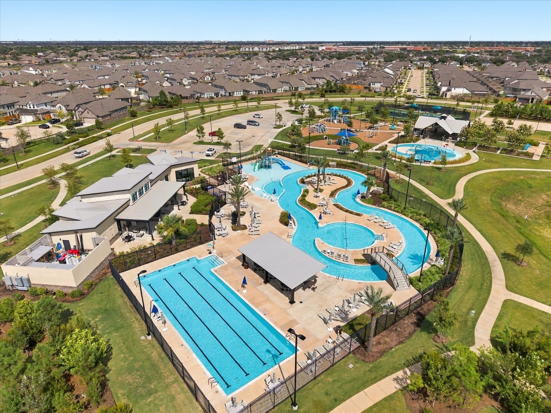 9510 Honey Run Lane, Cypress, TX 77433 Enjoy access to an incredible collection of amenities shared across six neighboring communities! Pictured above are just some of the highlights, including a lazy river, lap pool, splash pad, playground, dog park, tennis and pickleball courts, sand volleyball, and a clubhouse. And this is just one of six shared amenity centers available to residents!