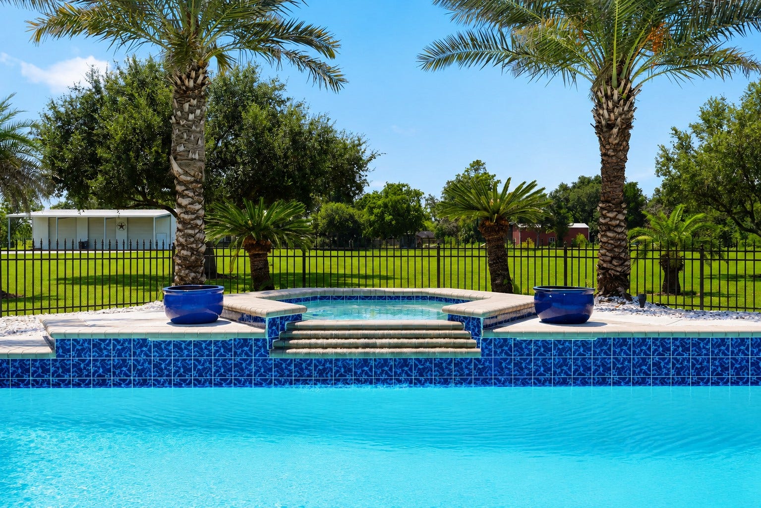 835 Hall Road, Alvin, TX 77511 Raised spa overlooking the pool and expansive backyard