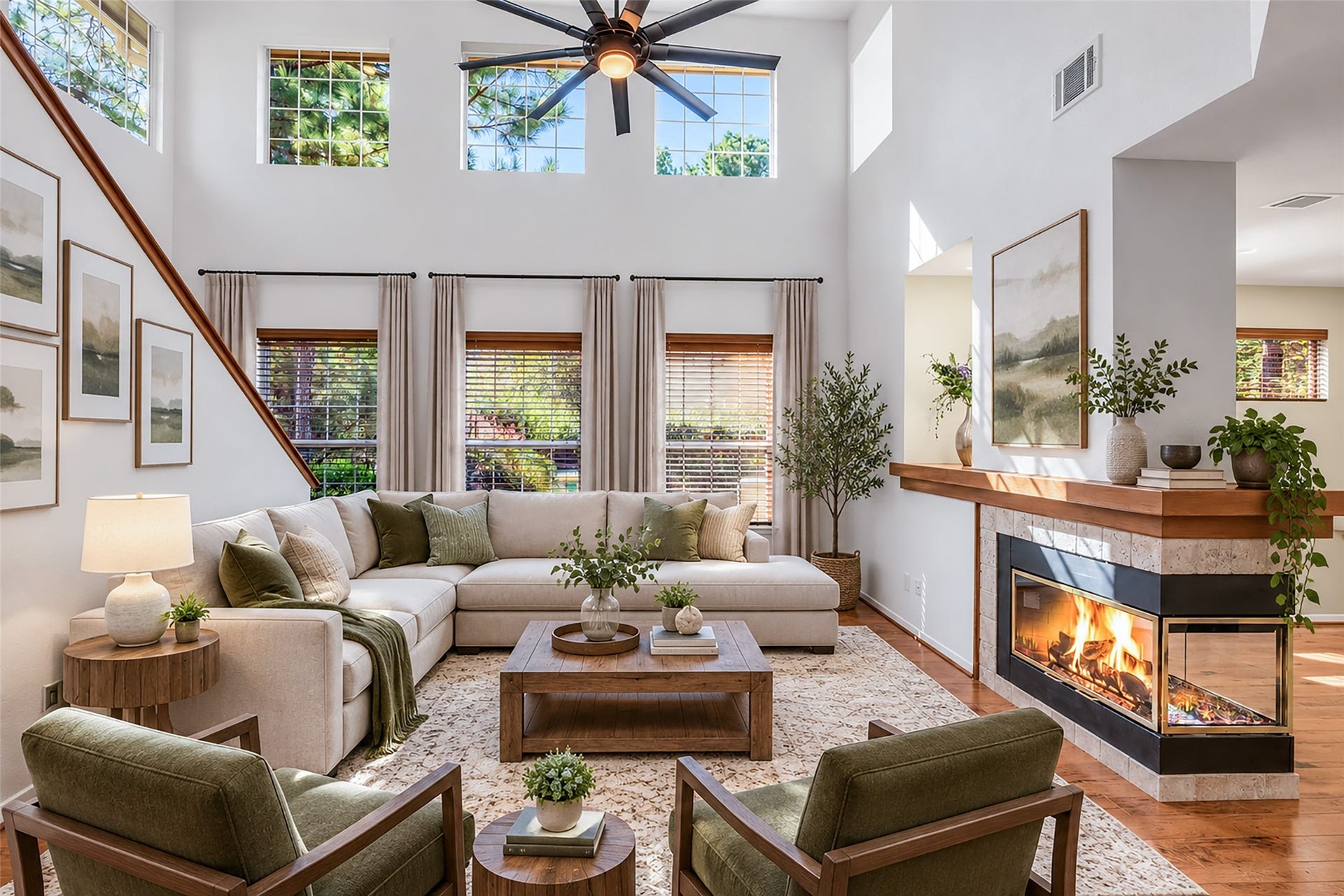 Family Room and Fireplace Virtually Staged